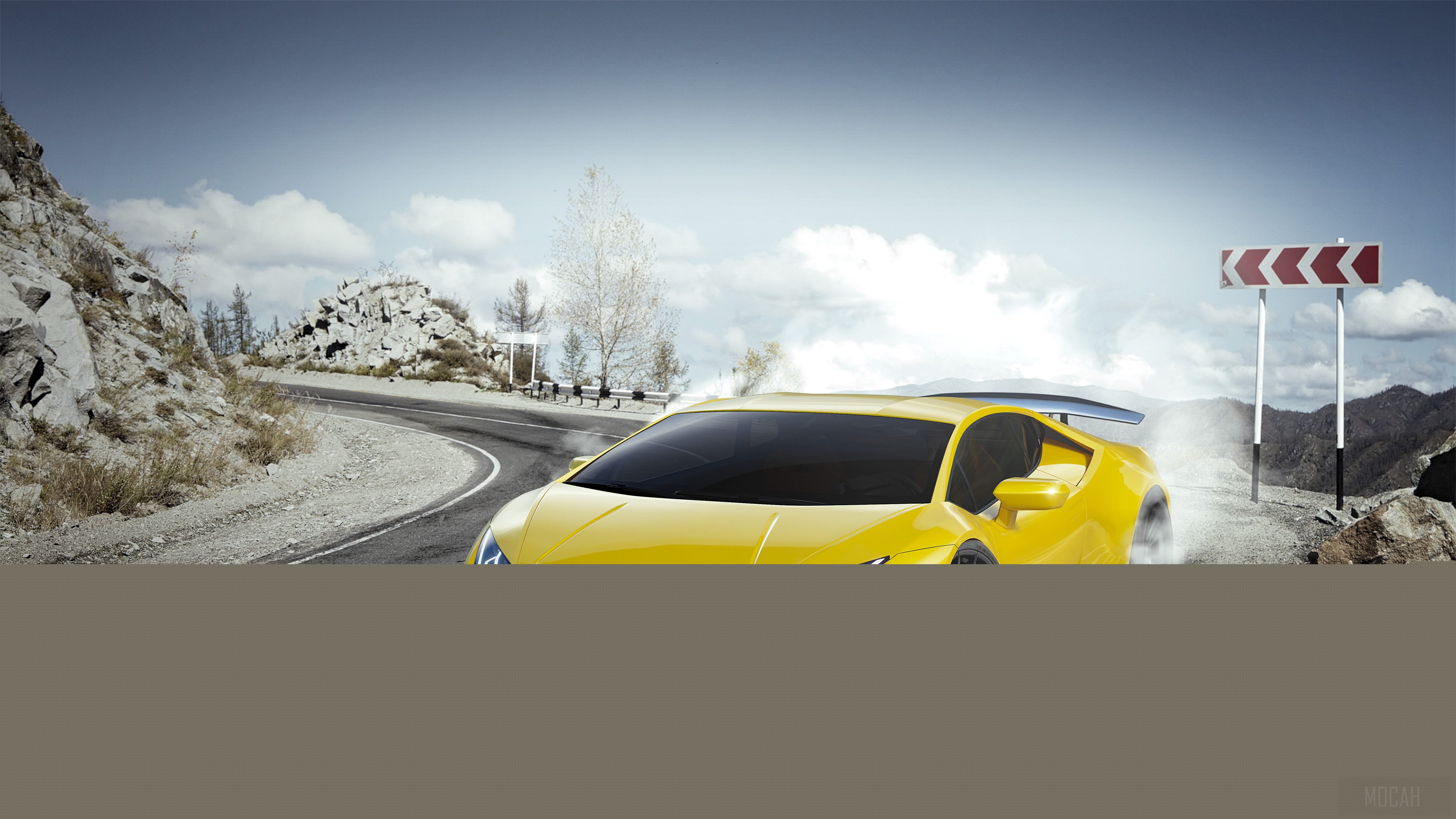 Yellow Lamborghini Huracan on a Mountain Road 4K HD Wallpaper