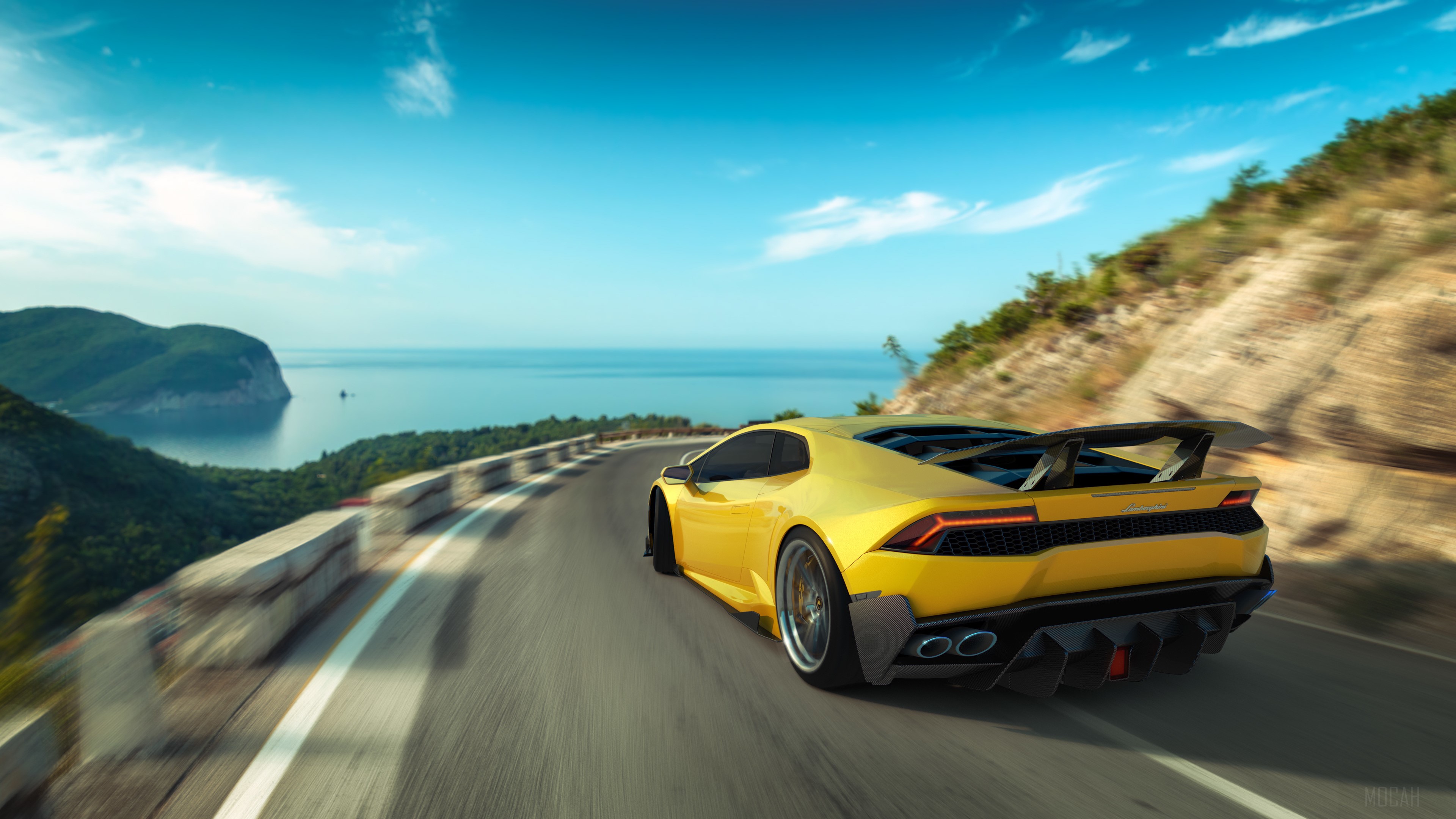 Yellow Lamborghini Huracan on a Coastal Road 4K HD Wallpaper