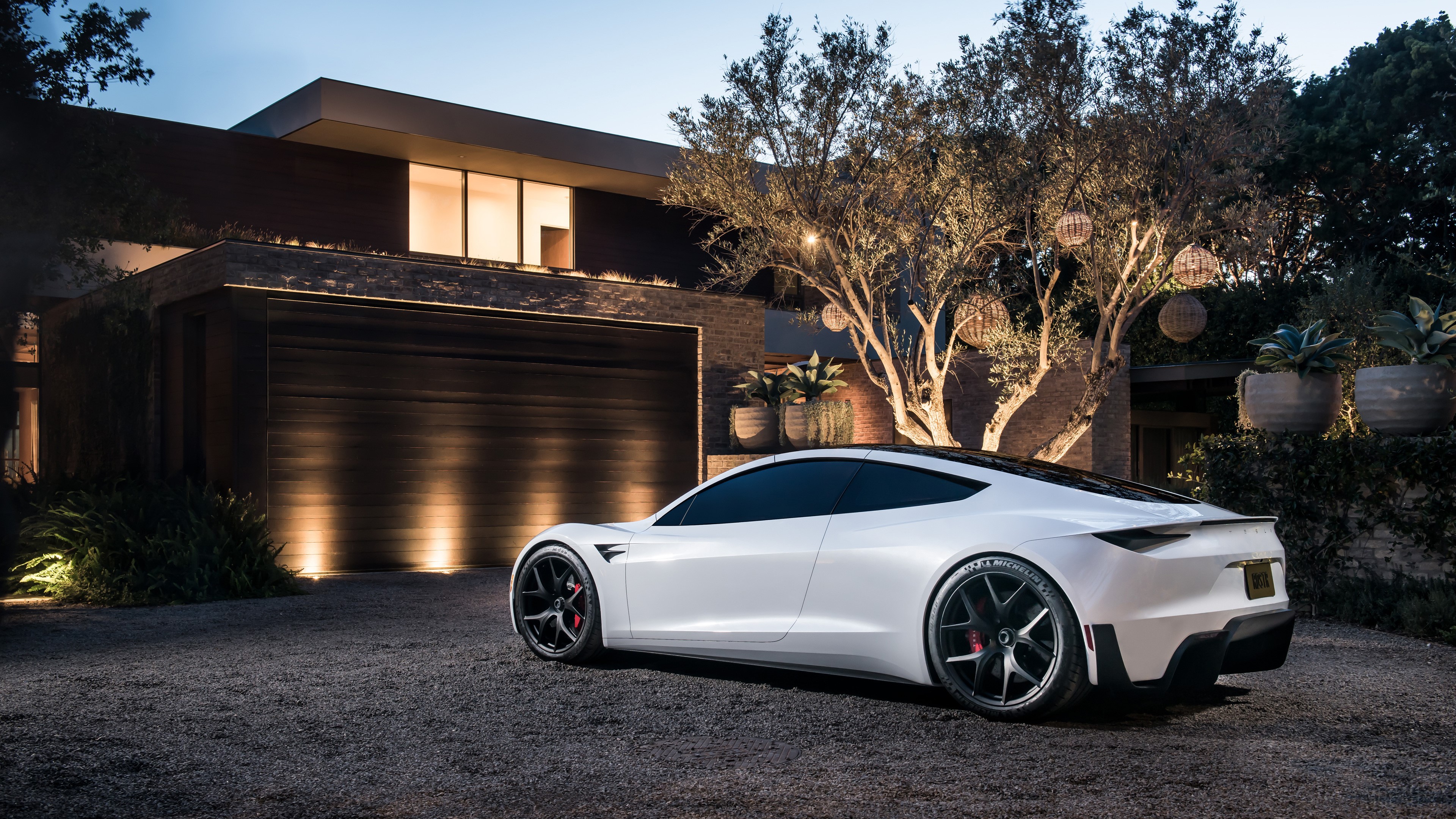 White Tesla Roadster 2018 4K HD Wallpaper