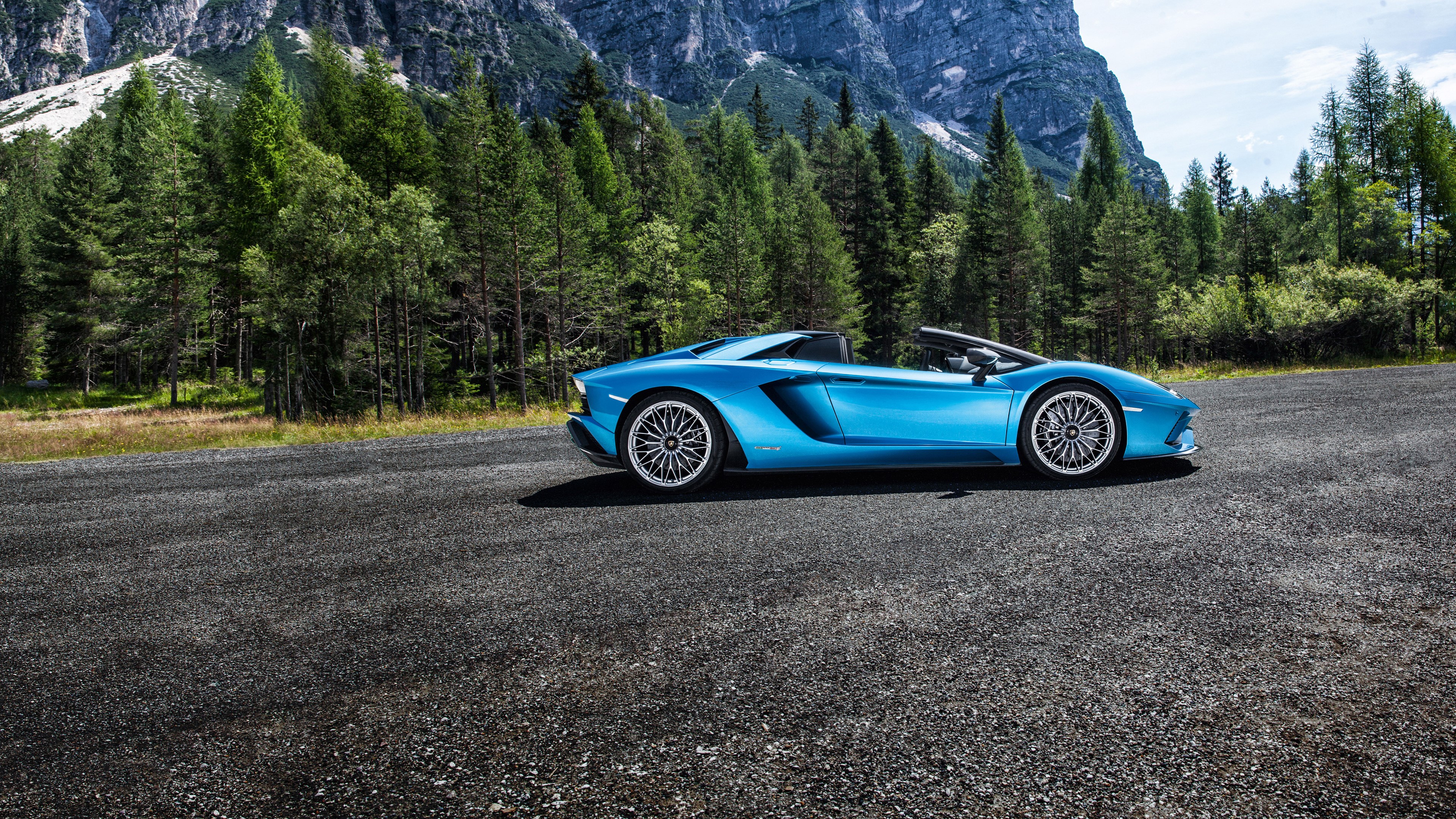 Blue Lamborghini Aventador S Roadster in Mountains 4K HD Wallpaper