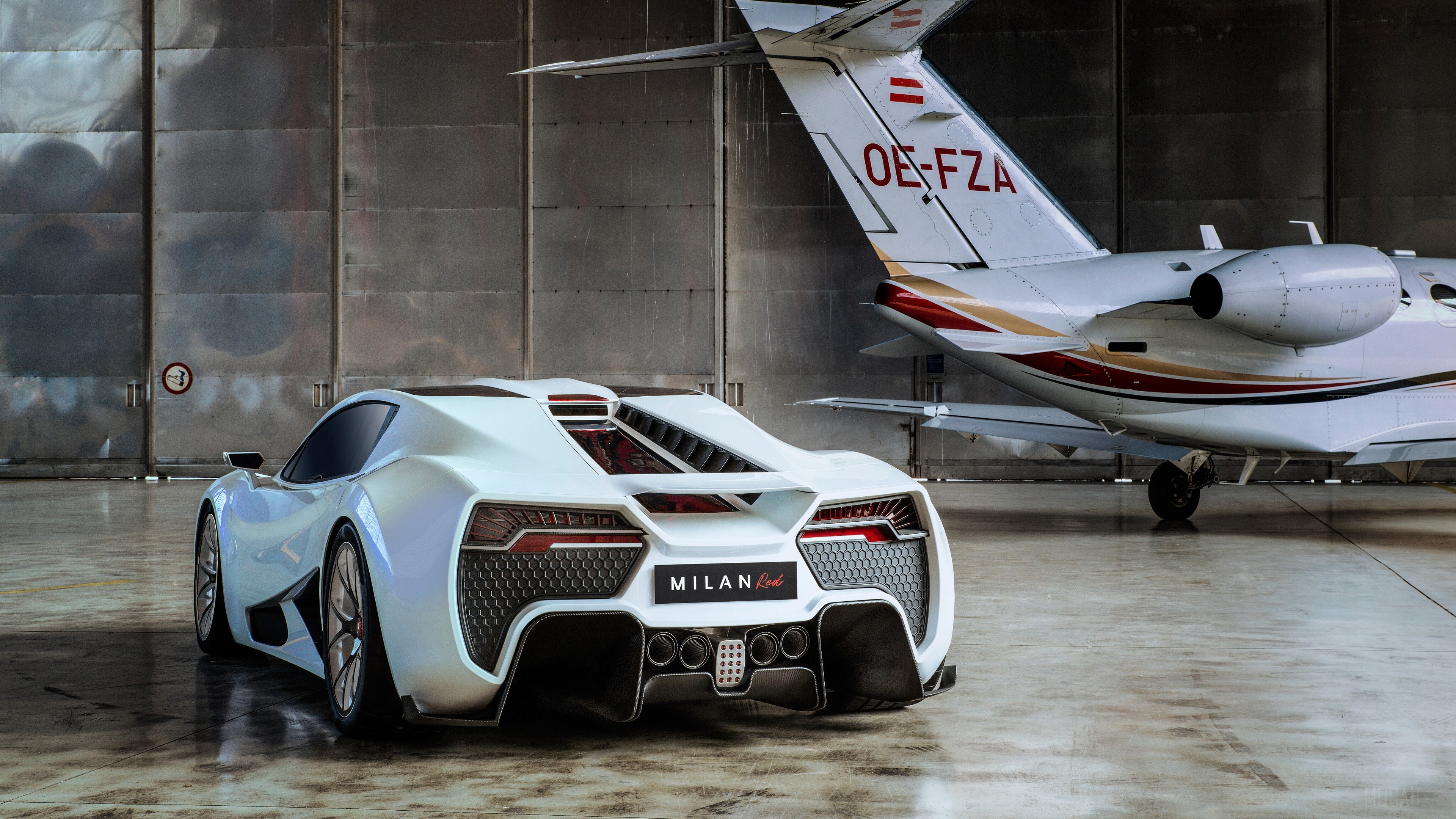 Milan Red 2018 Rear View with Airplane HD Wallpaper