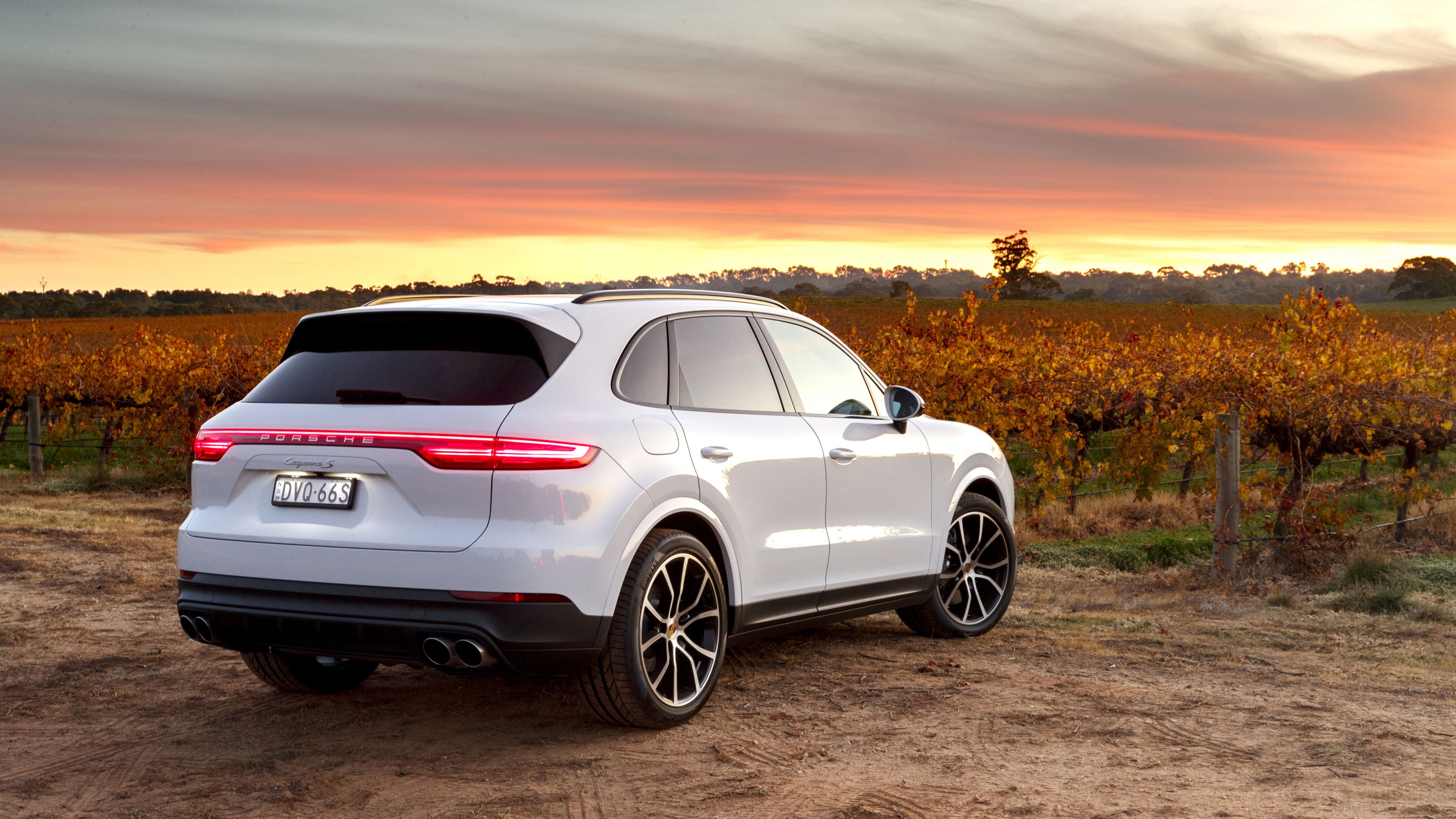 White Porsche Cayenne S 2018 Rear 4K HD Wallpaper