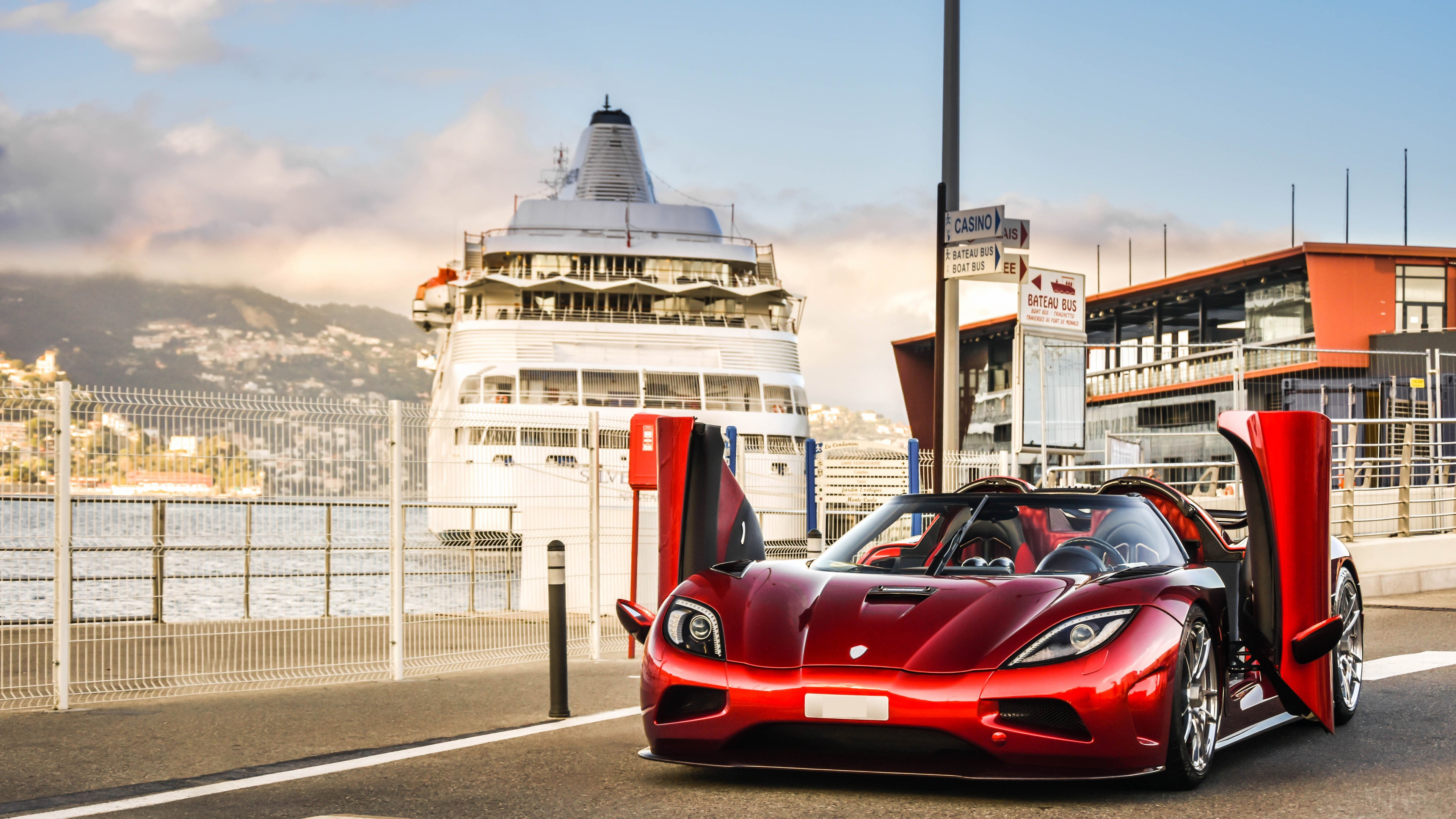 Red Koenigsegg Agera with Scissor Doors by Cruise Ship HD Wallpaper