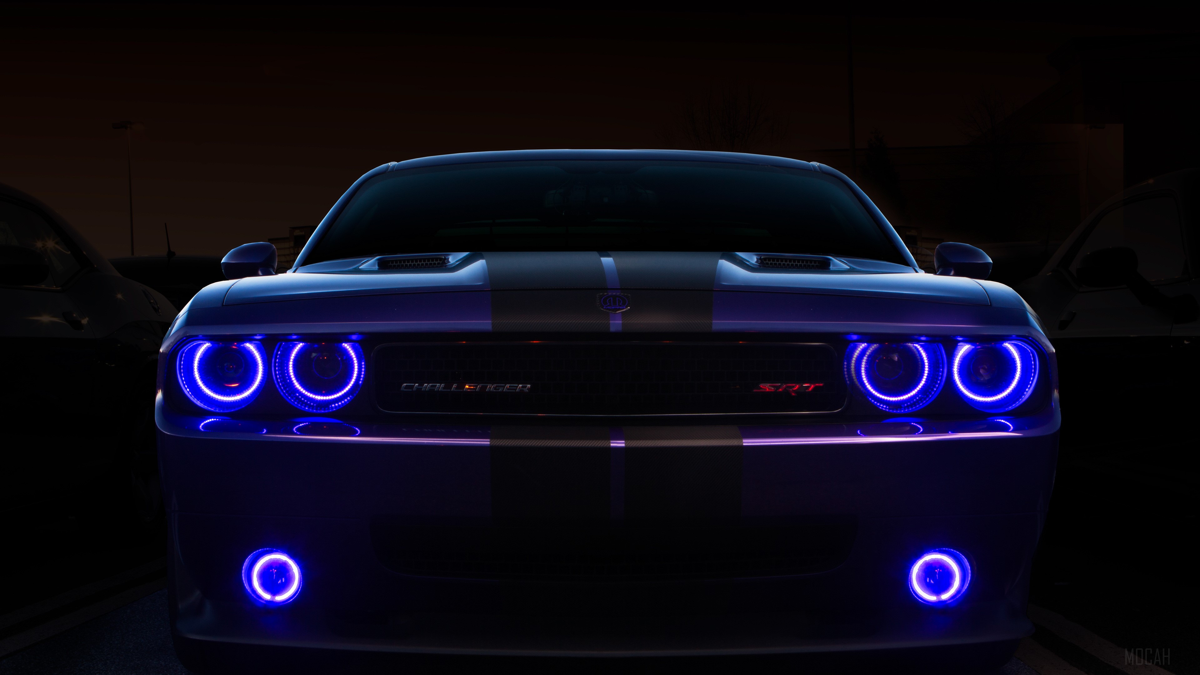 Dodge Challenger SRT with Blue Angel Lights 4K HD Wallpaper