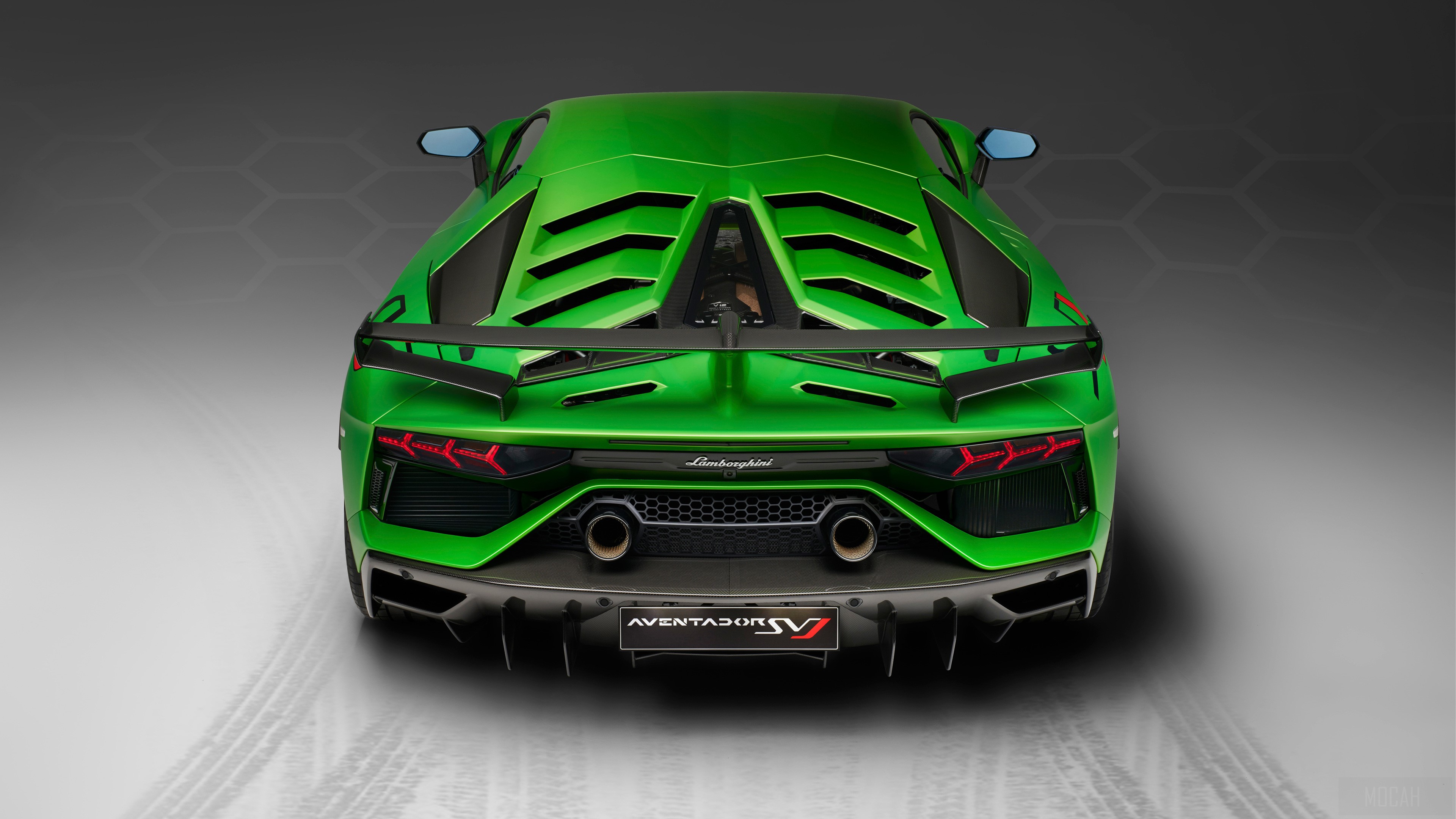 Green Lamborghini Aventador SVJ Rear 4K HD Wallpaper