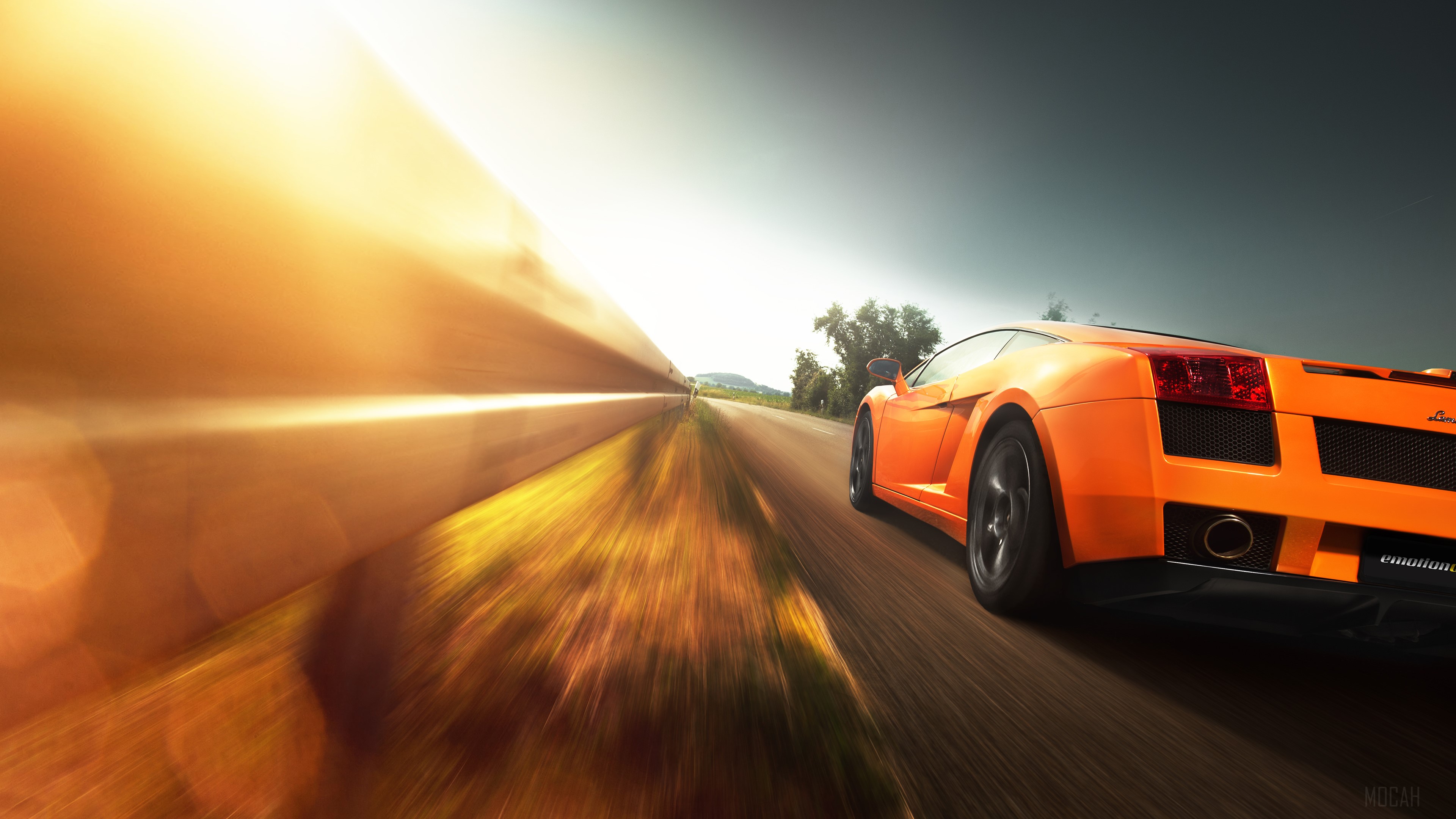 Orange Lamborghini Gallardo on a road, 4K HD Wallpaper