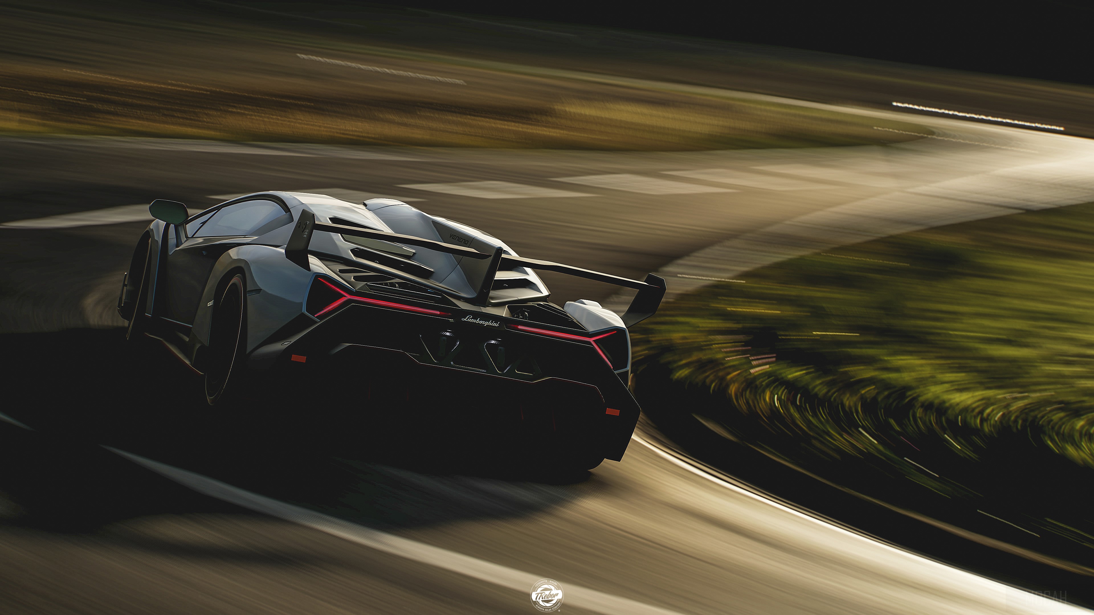 Lamborghini Veneno driving on a road HD Wallpaper
