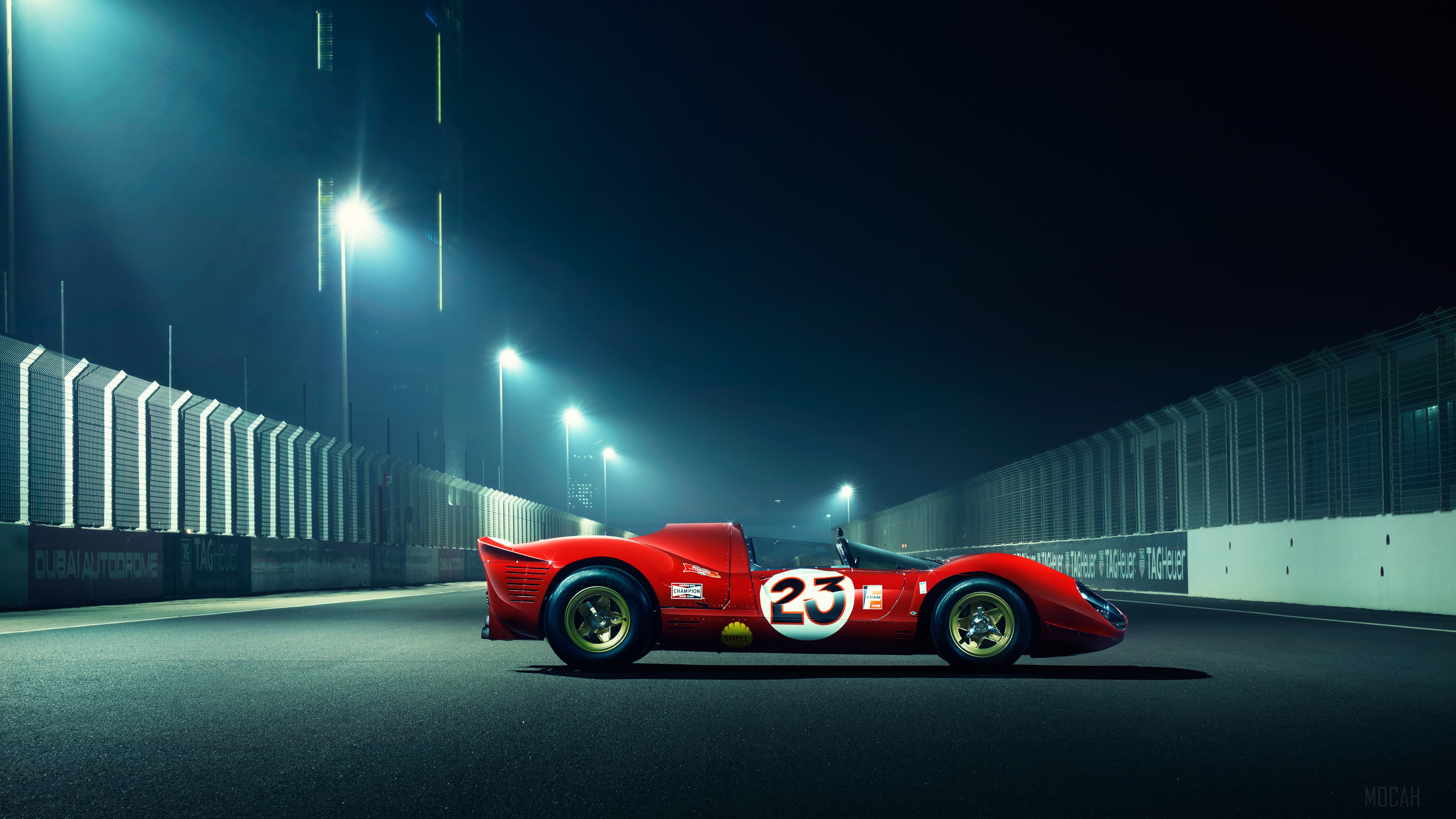 Red Ferrari 312 P 23 on Dubai Autodrome Track HD Wallpaper