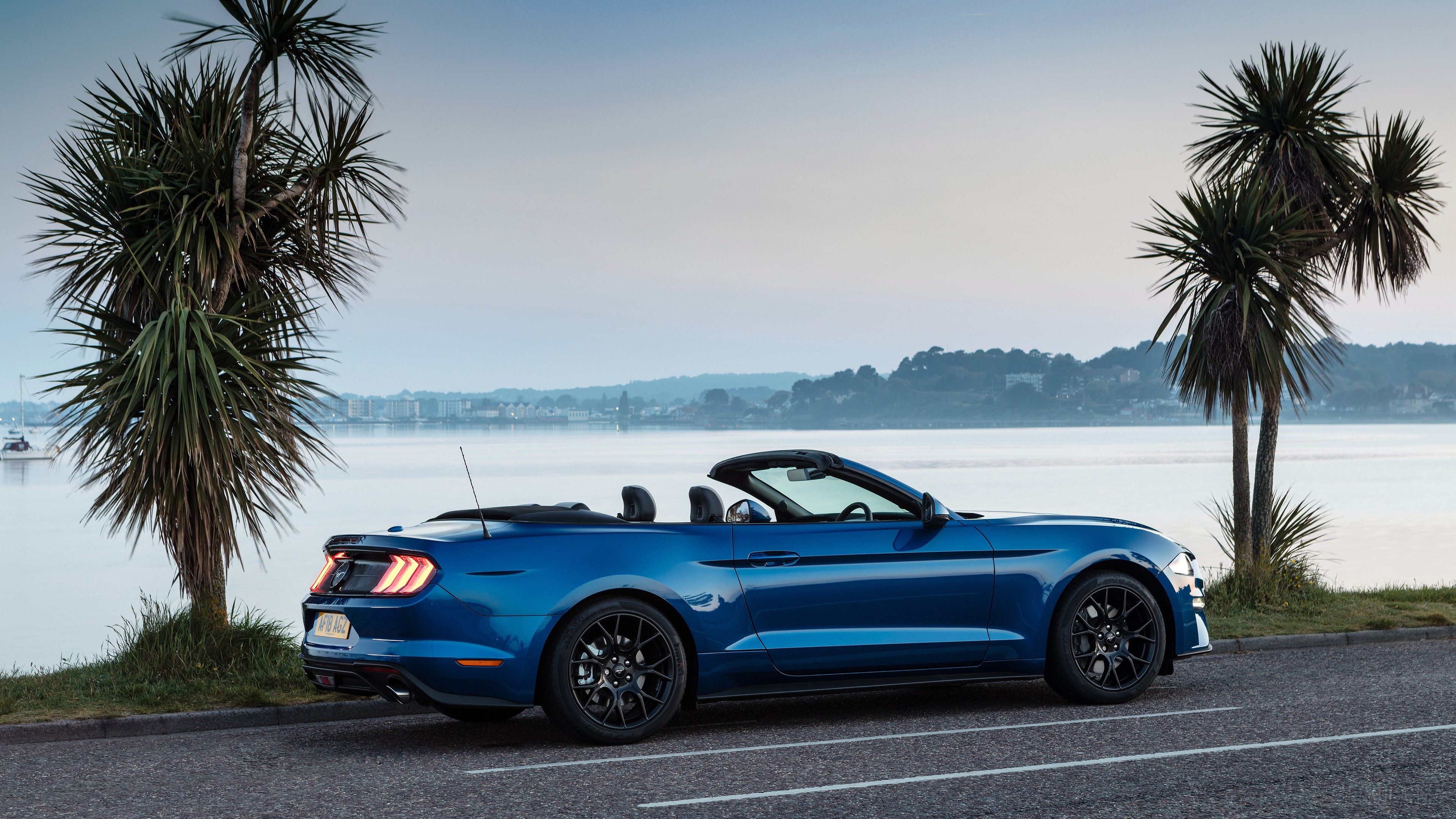 Blue Ford Mustang EcoBoost Convertible 2018 4K HD Wallpaper