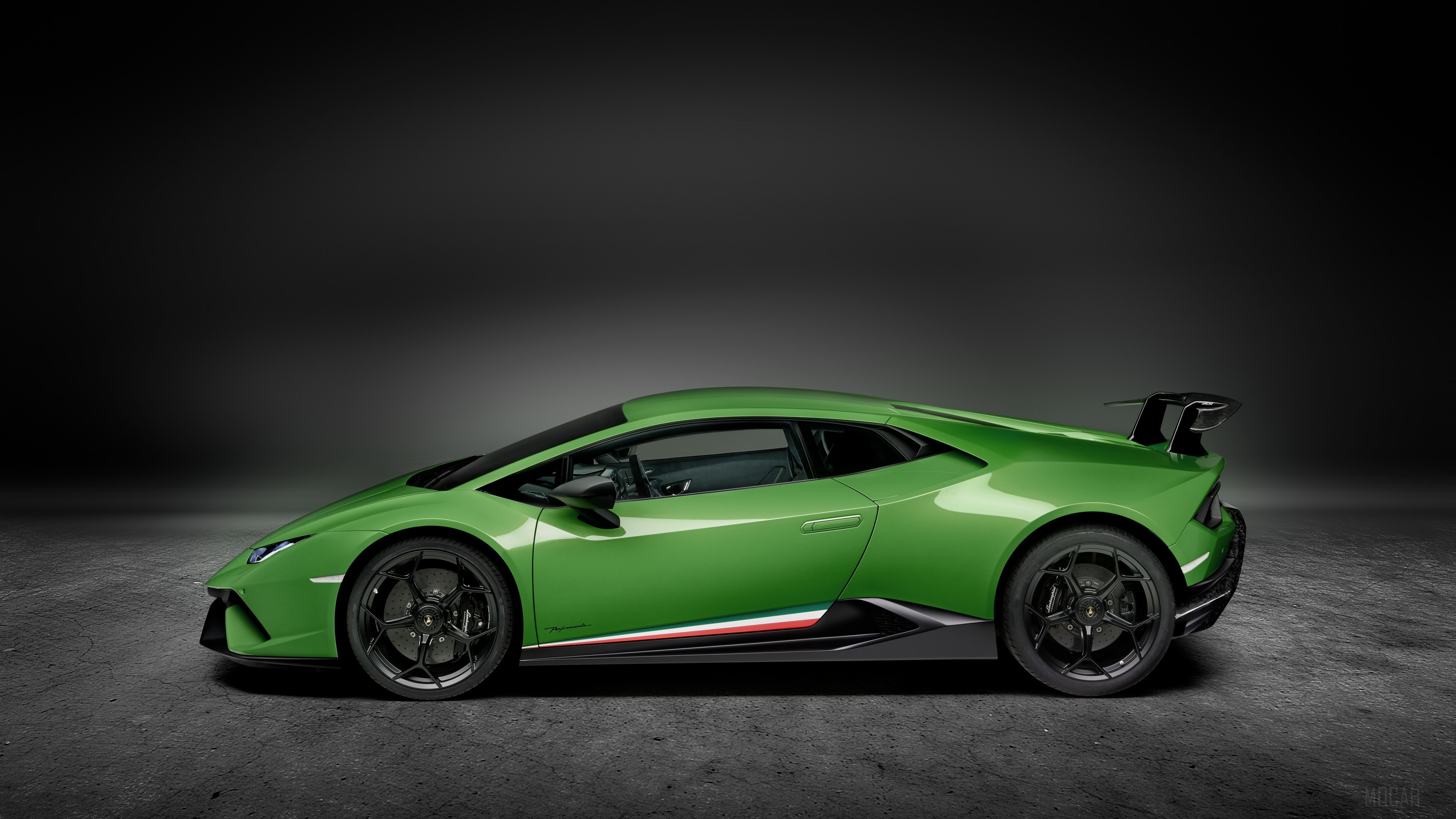 Green Lamborghini Huracan Performante 2019 Side View 4K HD Wallpaper