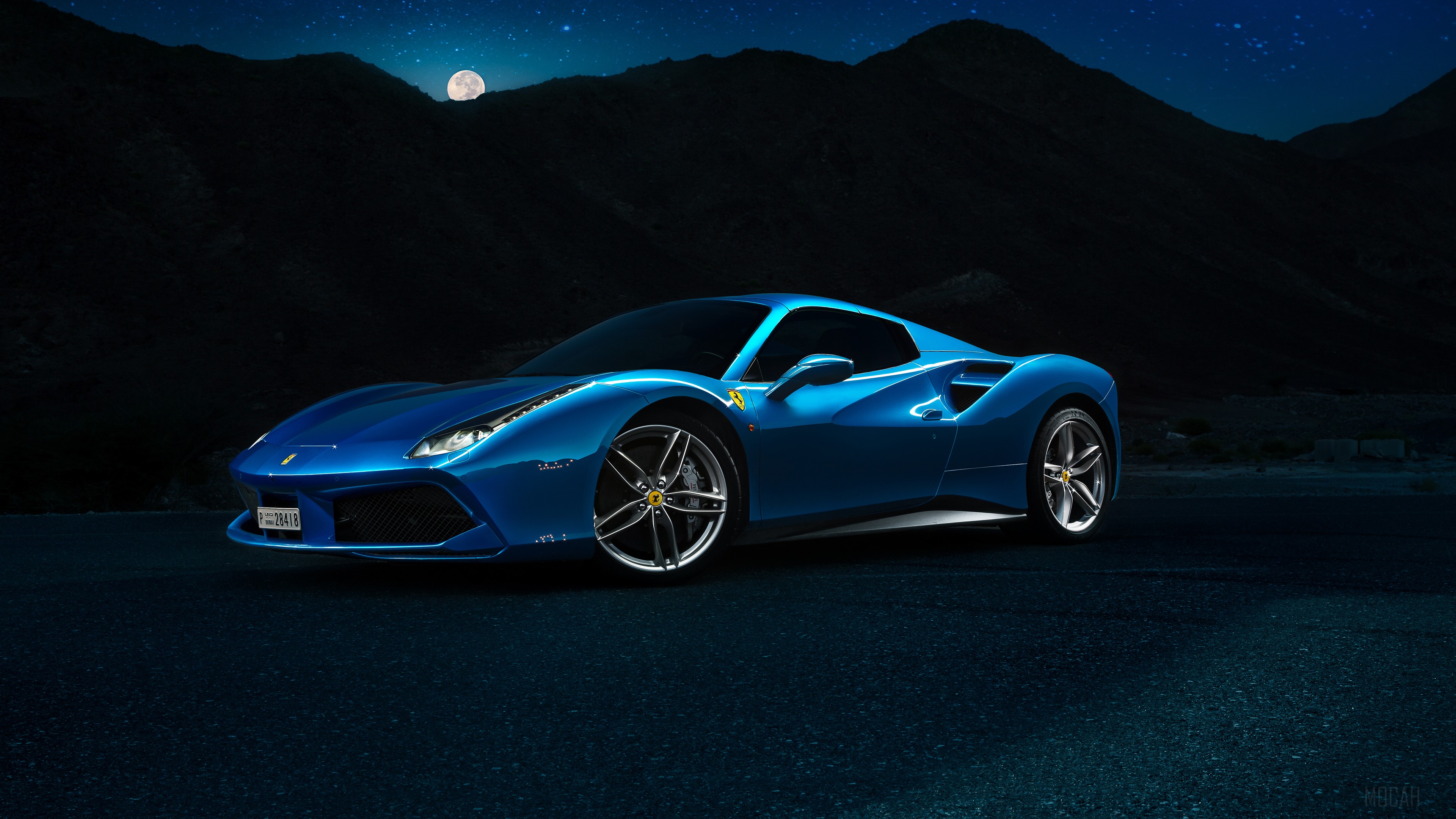 Blue 2018 Ferrari 488 Spyder at Night HD Wallpaper