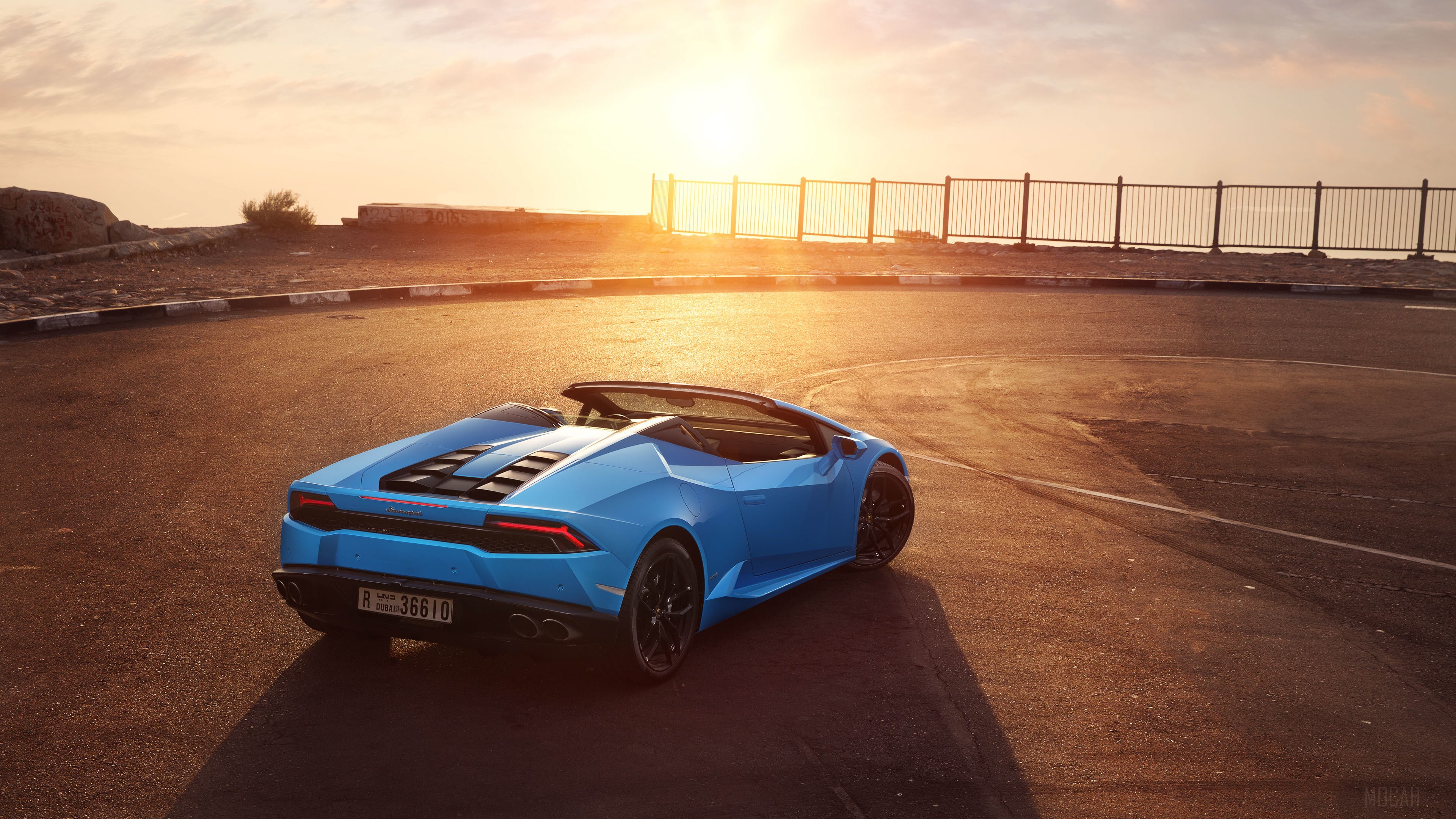 Blue Lamborghini Huracan LP 610-4 Spyder 2018 Rear 4K HD Wallpaper