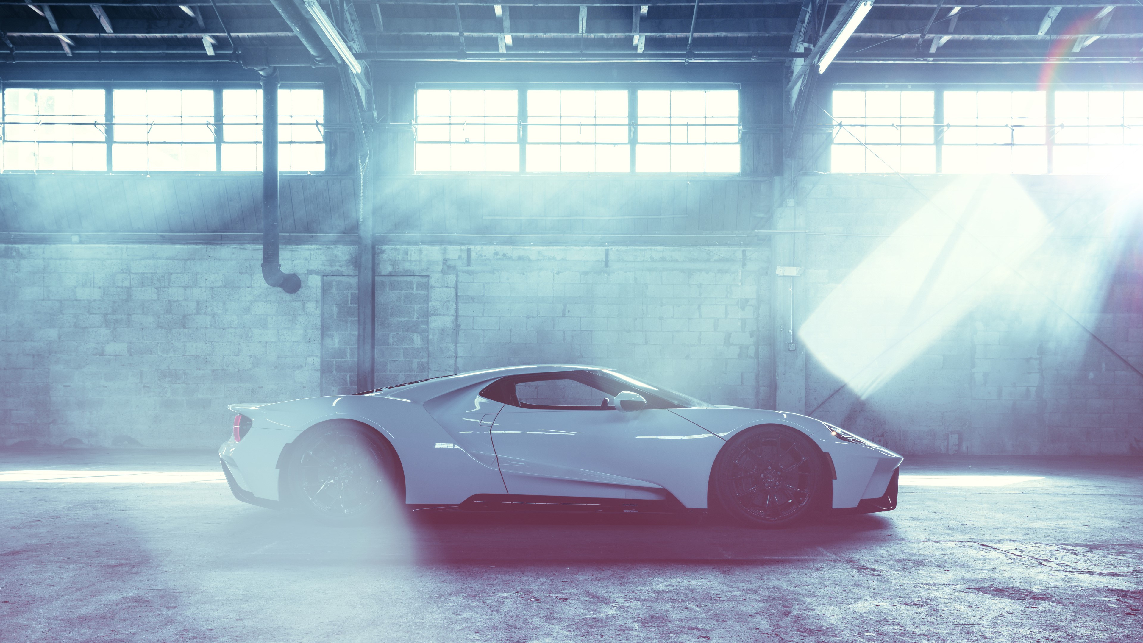 White Ford GT 2018 in a warehouse 4K HD Wallpaper