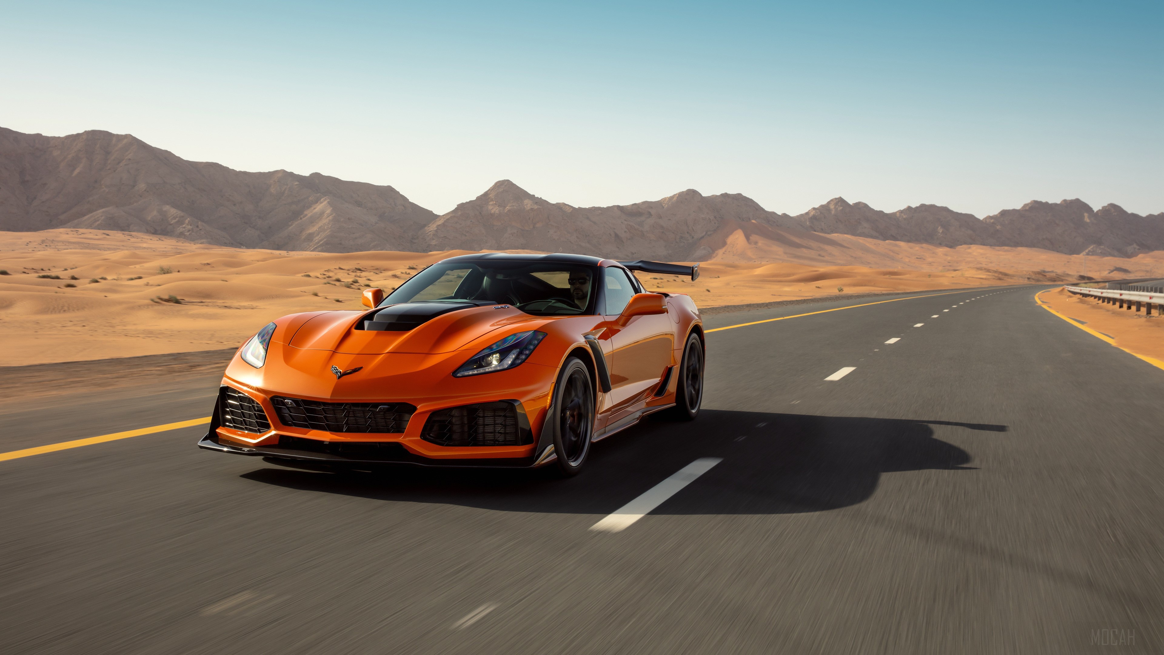 2019 Chevrolet Corvette ZR1 Driving in Desert HD Wallpaper