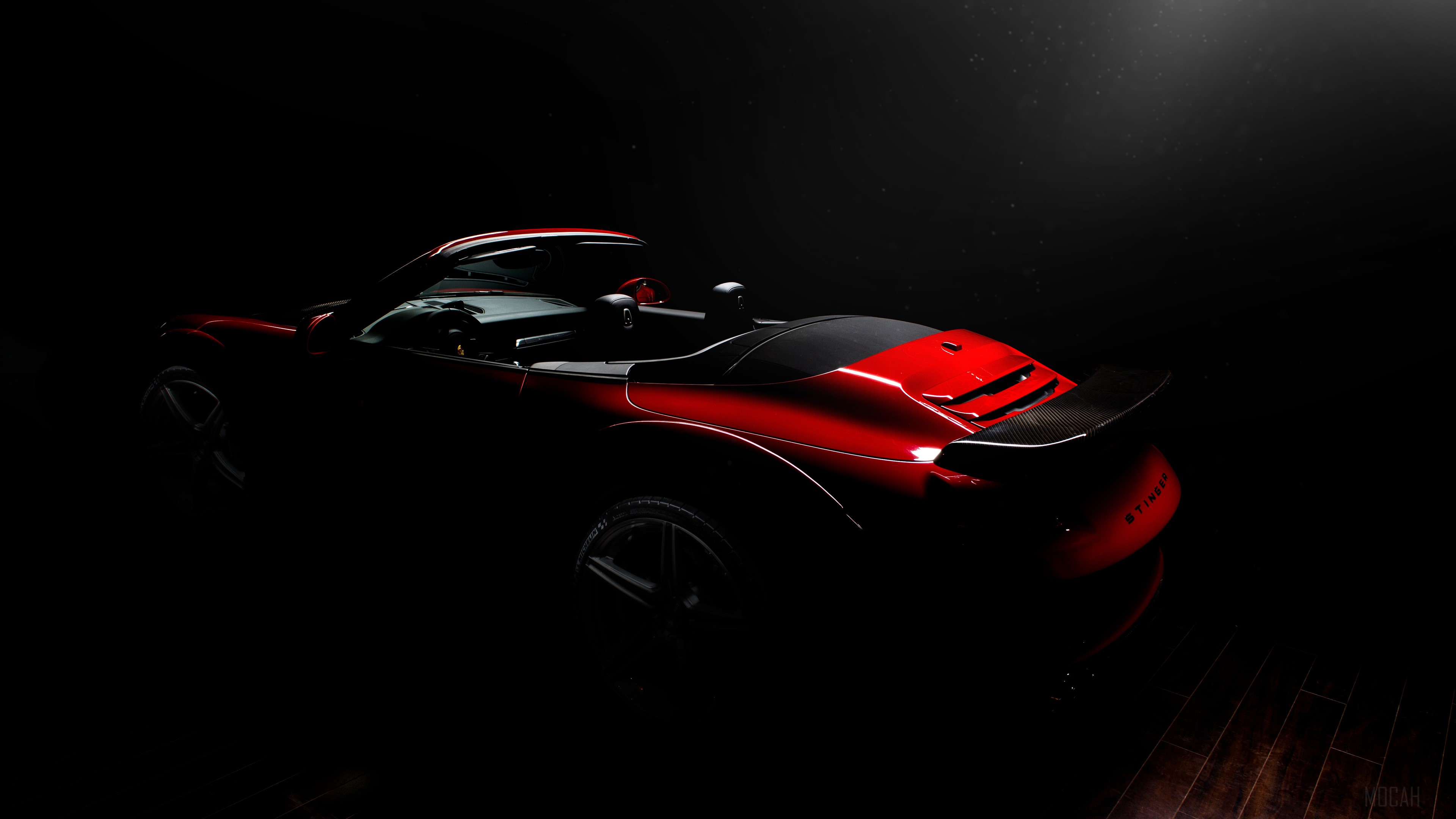 Red Porsche Convertible on Dark Background 4K HD Wallpaper