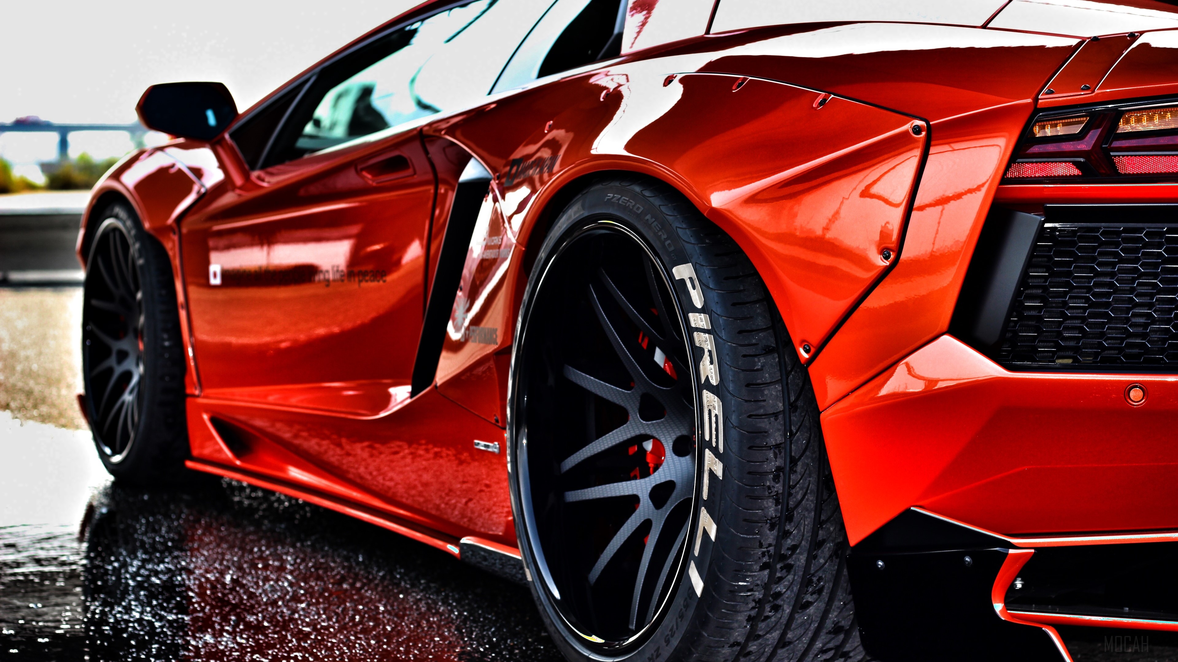 Red Lamborghini Aventador Rear HD Wallpaper