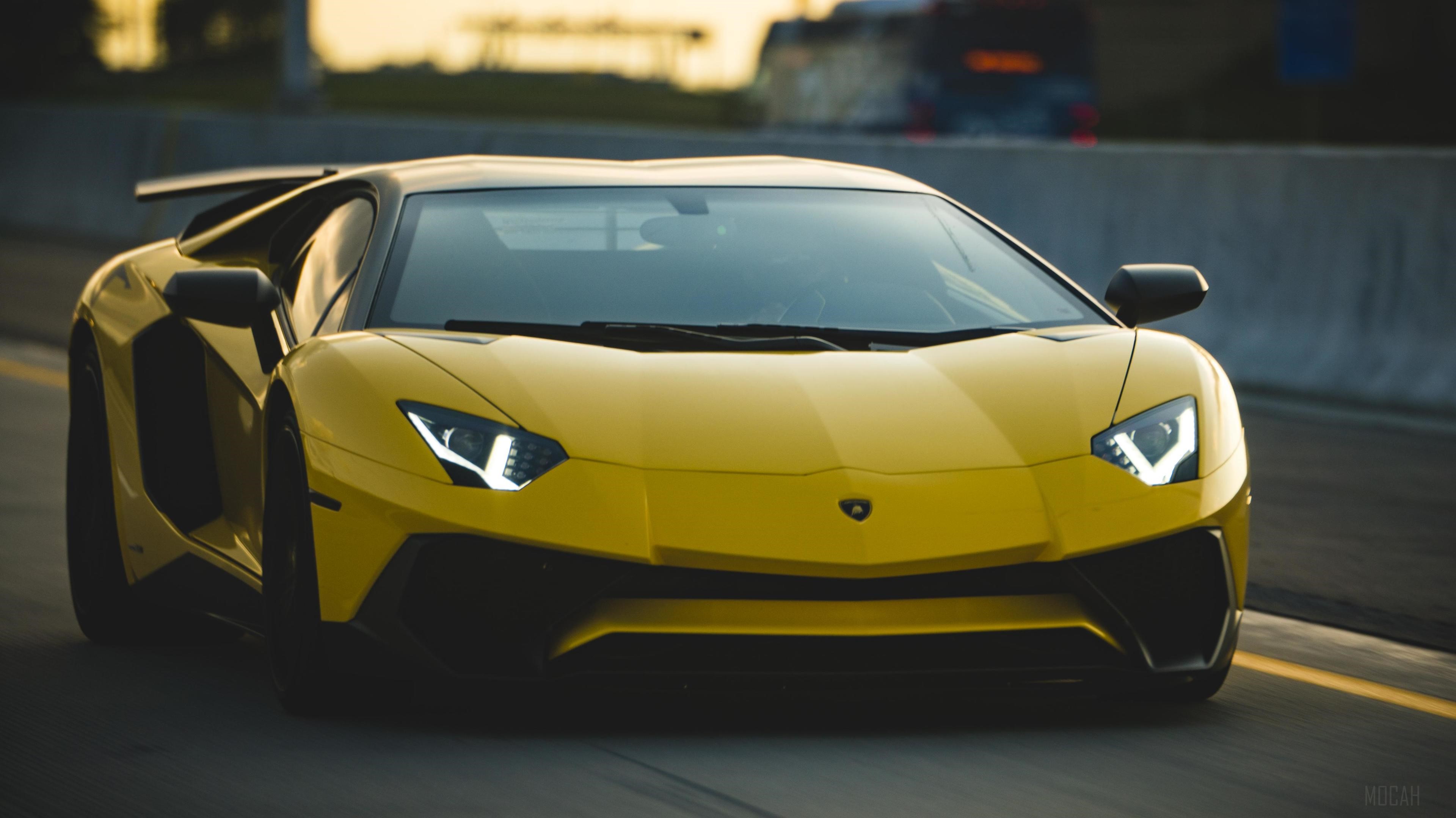 Yellow Lamborghini Aventador SV 2018 4K HD Wallpaper