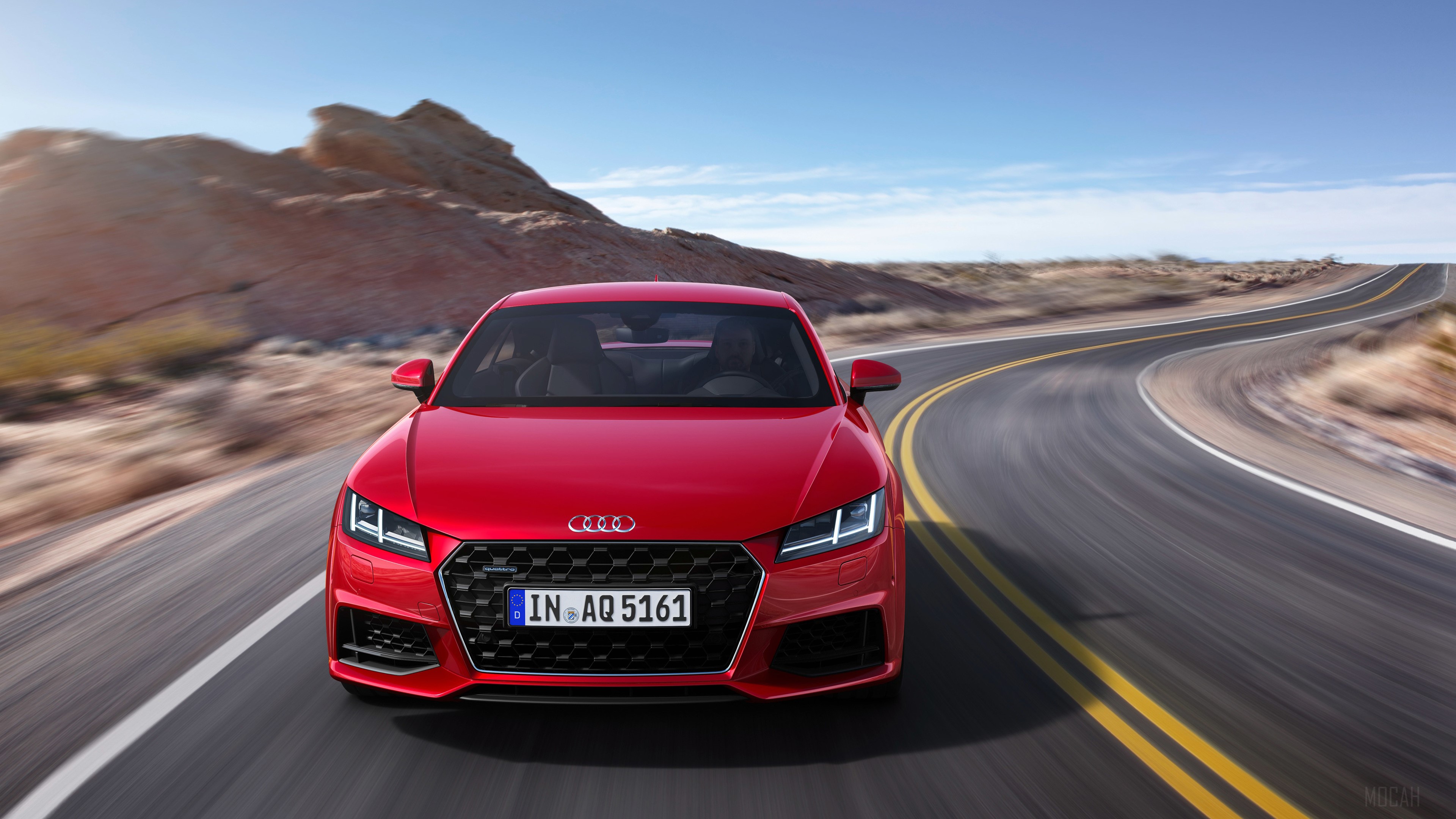 Red Audi TT Coupe 45 TFSI Quattro on a Desert Road HD Wallpaper