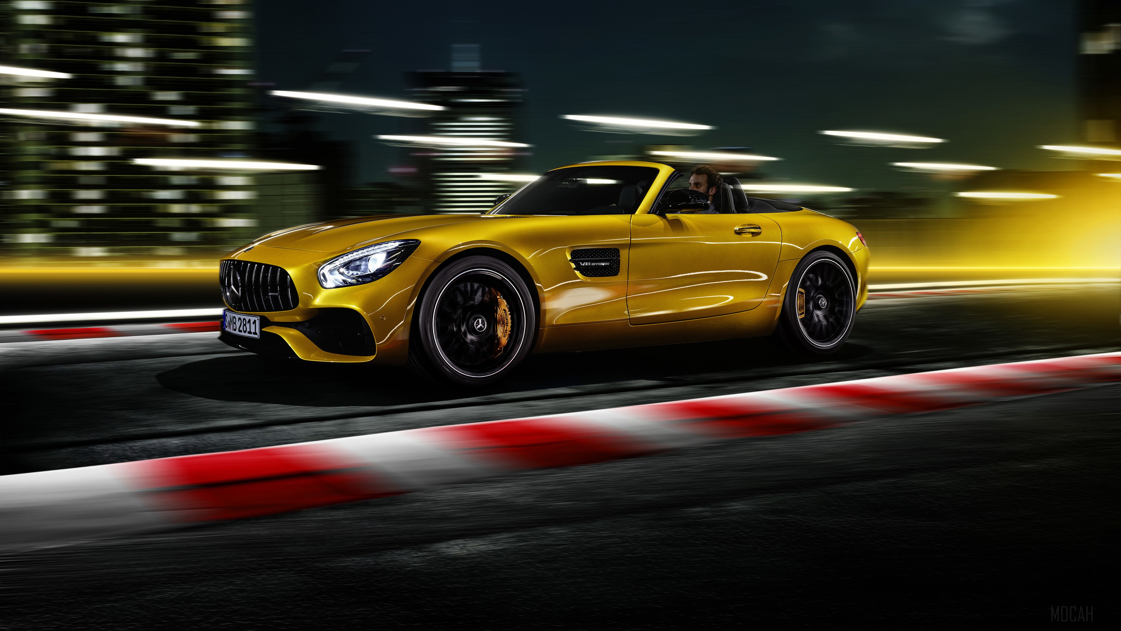 Yellow Mercedes AMG GT S Roadster 2018 on a Racetrack 4K HD Wallpaper