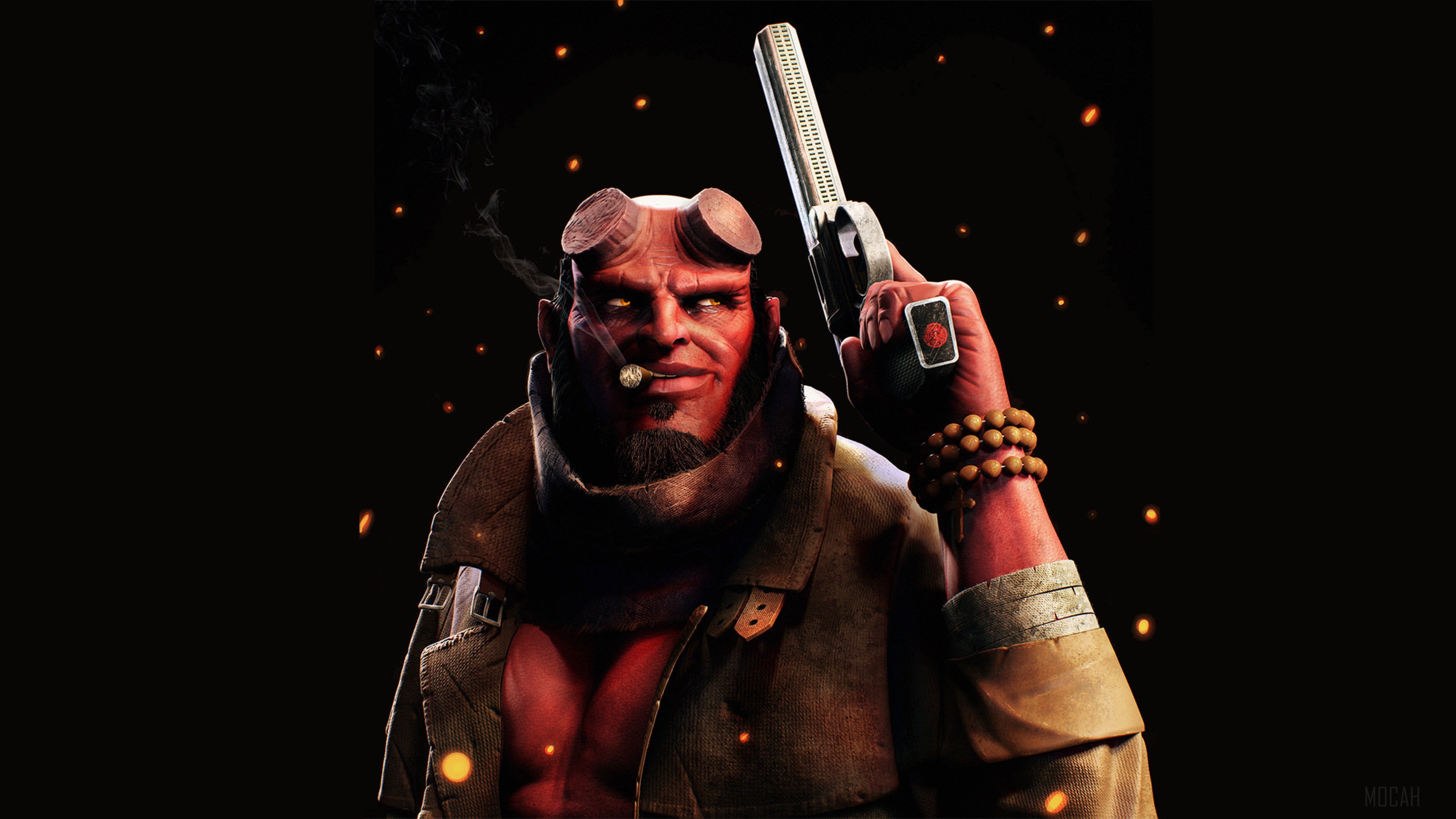 Hellboy Smoking Cigarette Holding Gun 4K HD Wallpaper
