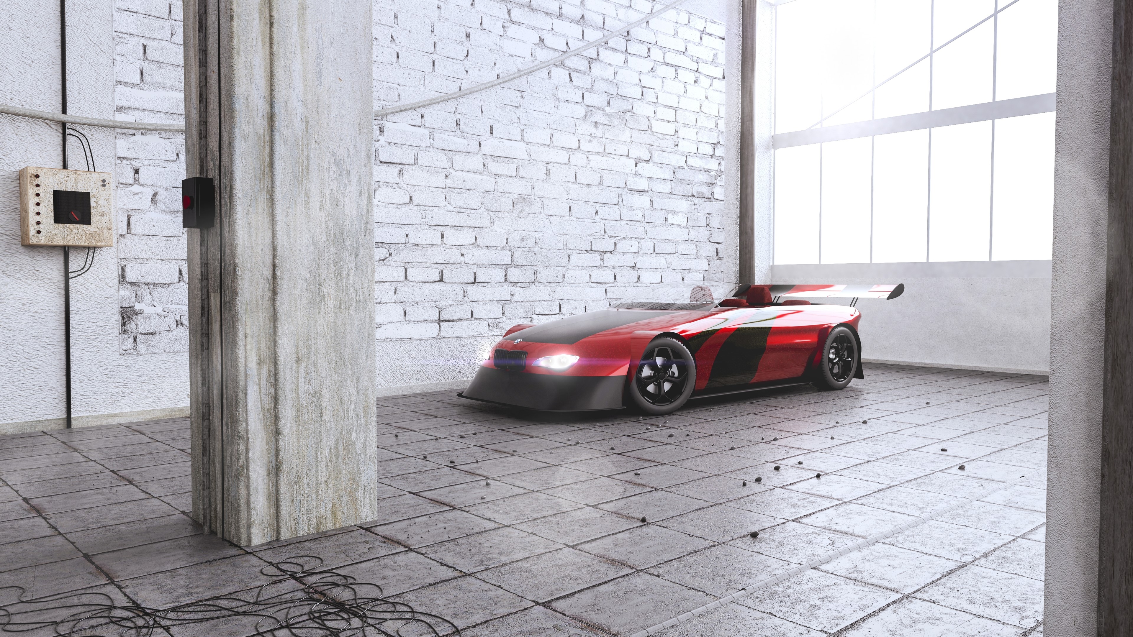 Red BMW Concept Car in Garage 4K HD Wallpaper