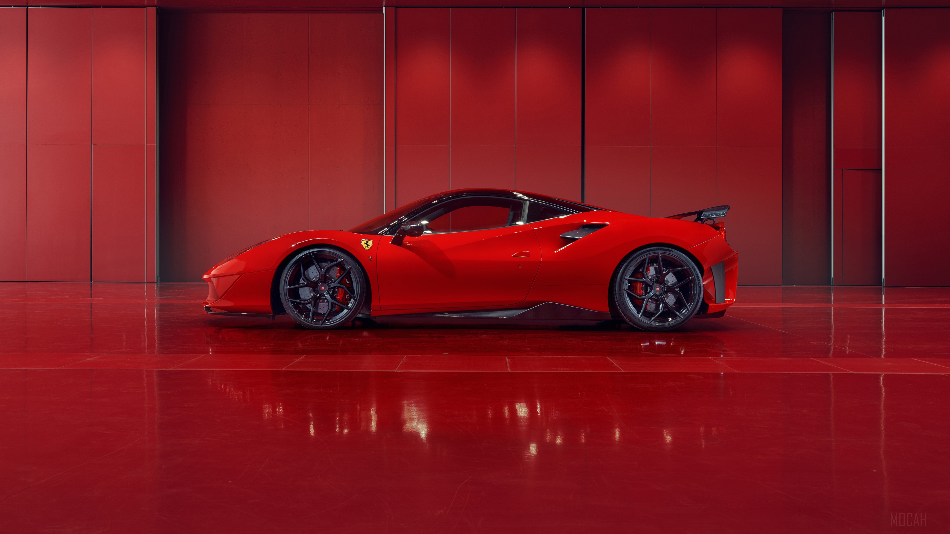 Red Ferrari Pogea Racing FPlus Corsa 2018 Side View 4K HD Wallpaper