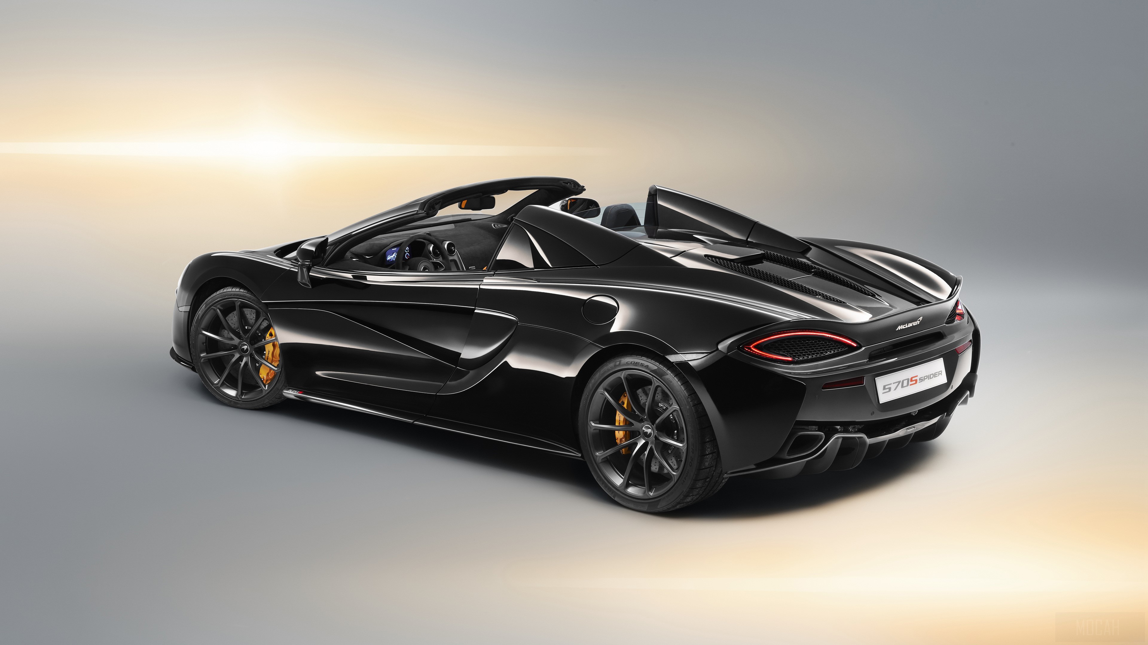 Black McLaren 570S Spider 2018 Rear 4K HD Wallpaper