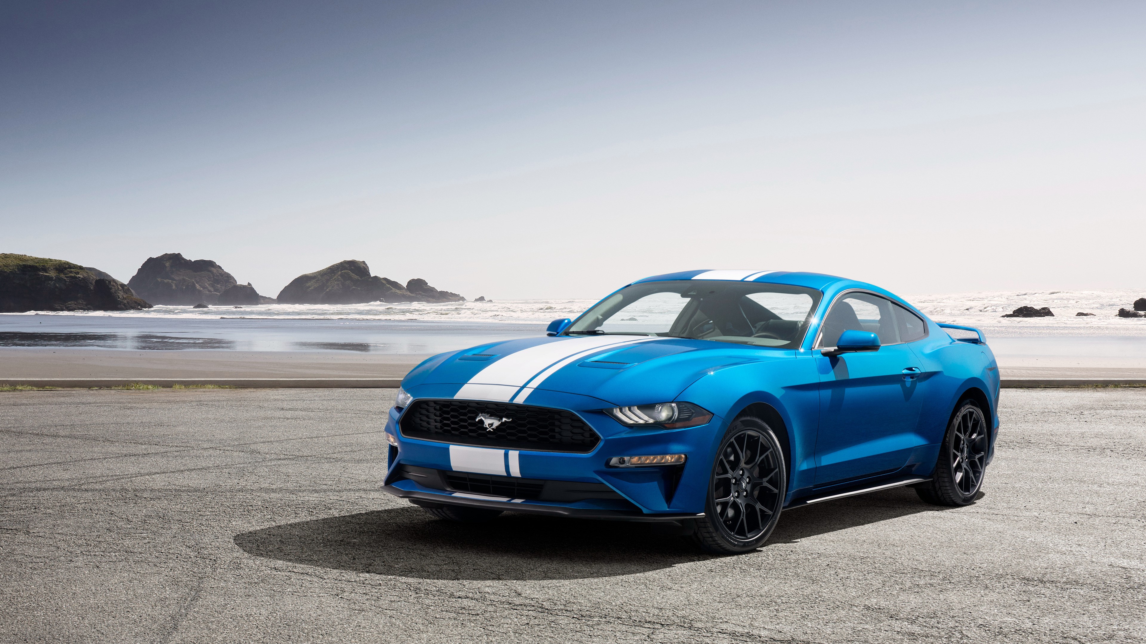 Blue Ford Mustang EcoBoost Performance Pack 1 2018 4K HD Wallpaper