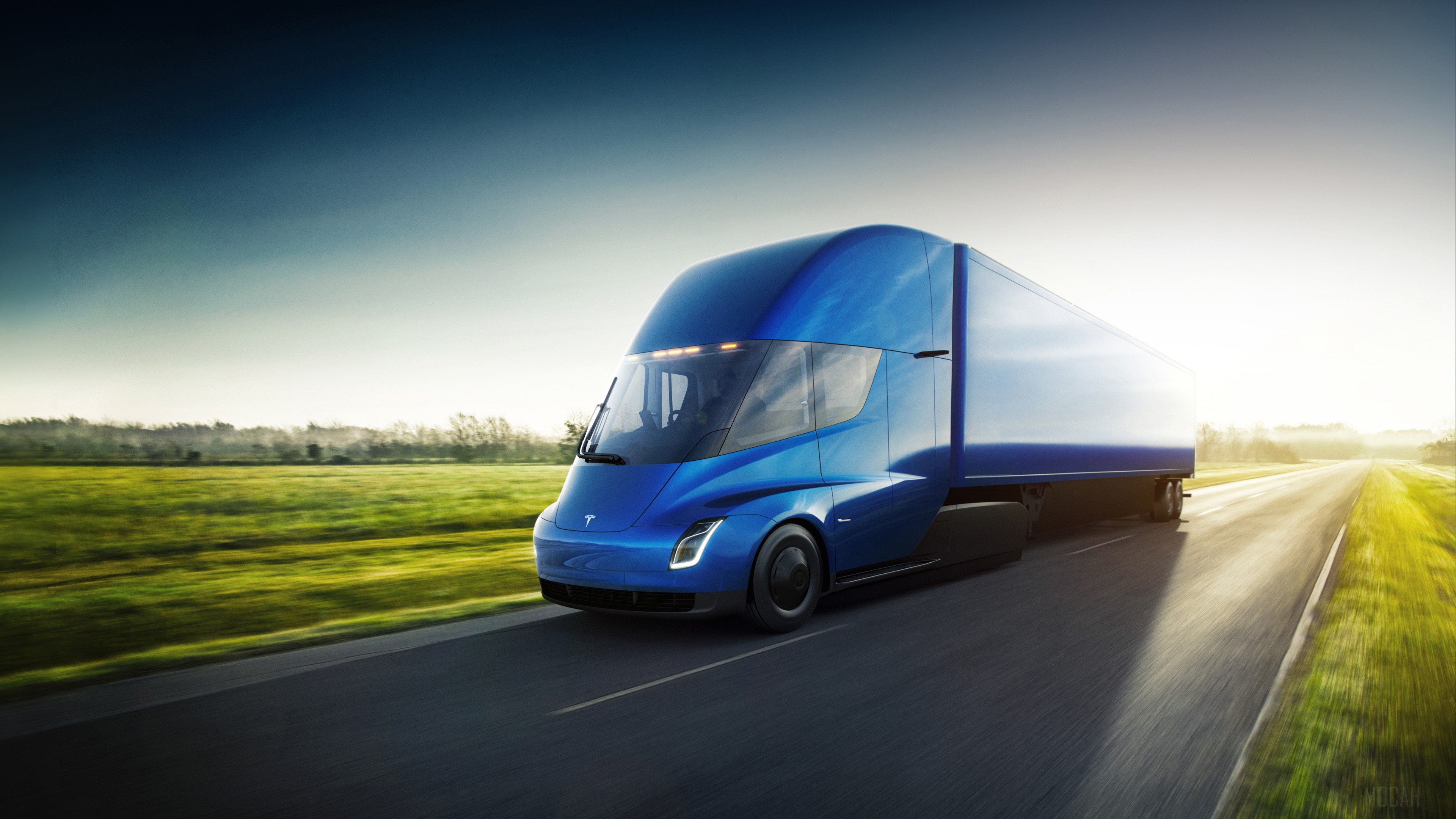 Tesla Semi Truck on a Highway HD Wallpaper