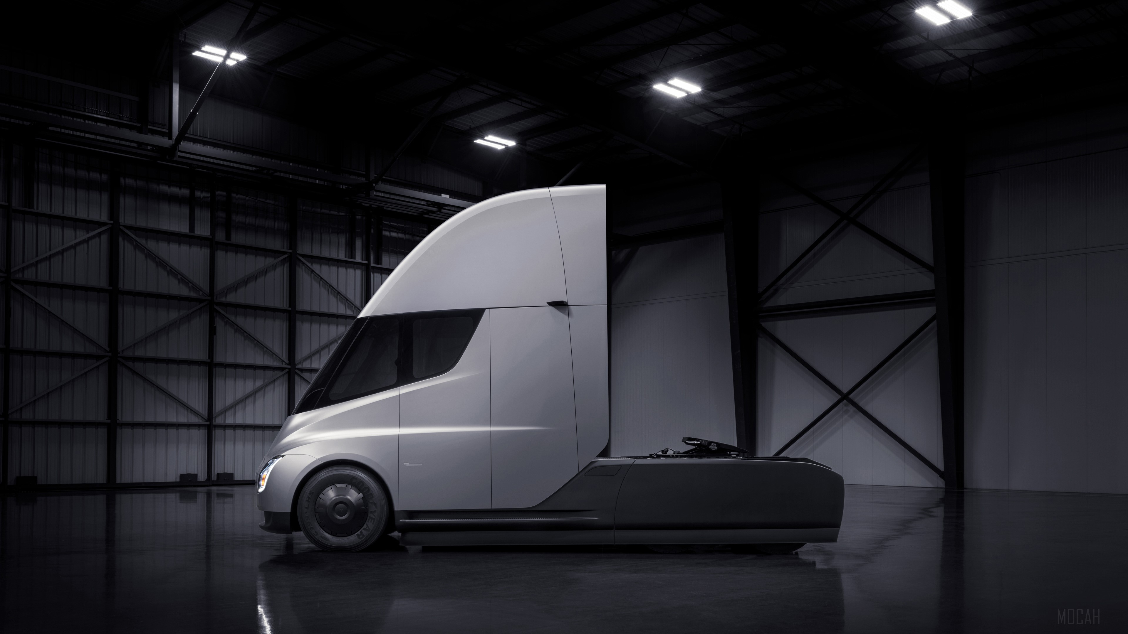 Tesla Semi Truck in a warehouse 4K HD Wallpaper