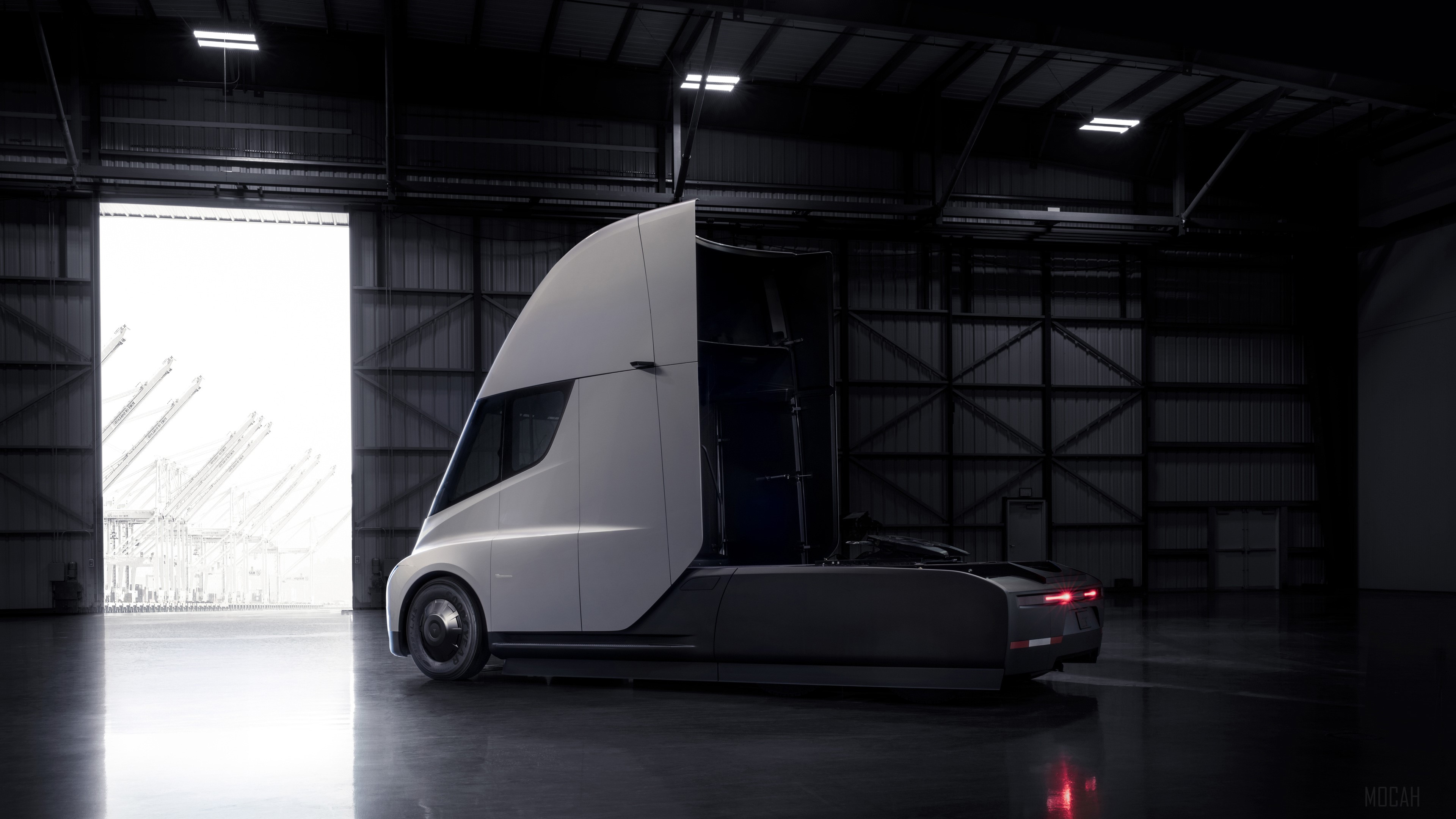 Tesla Semi electric truck in a warehouse HD Wallpaper