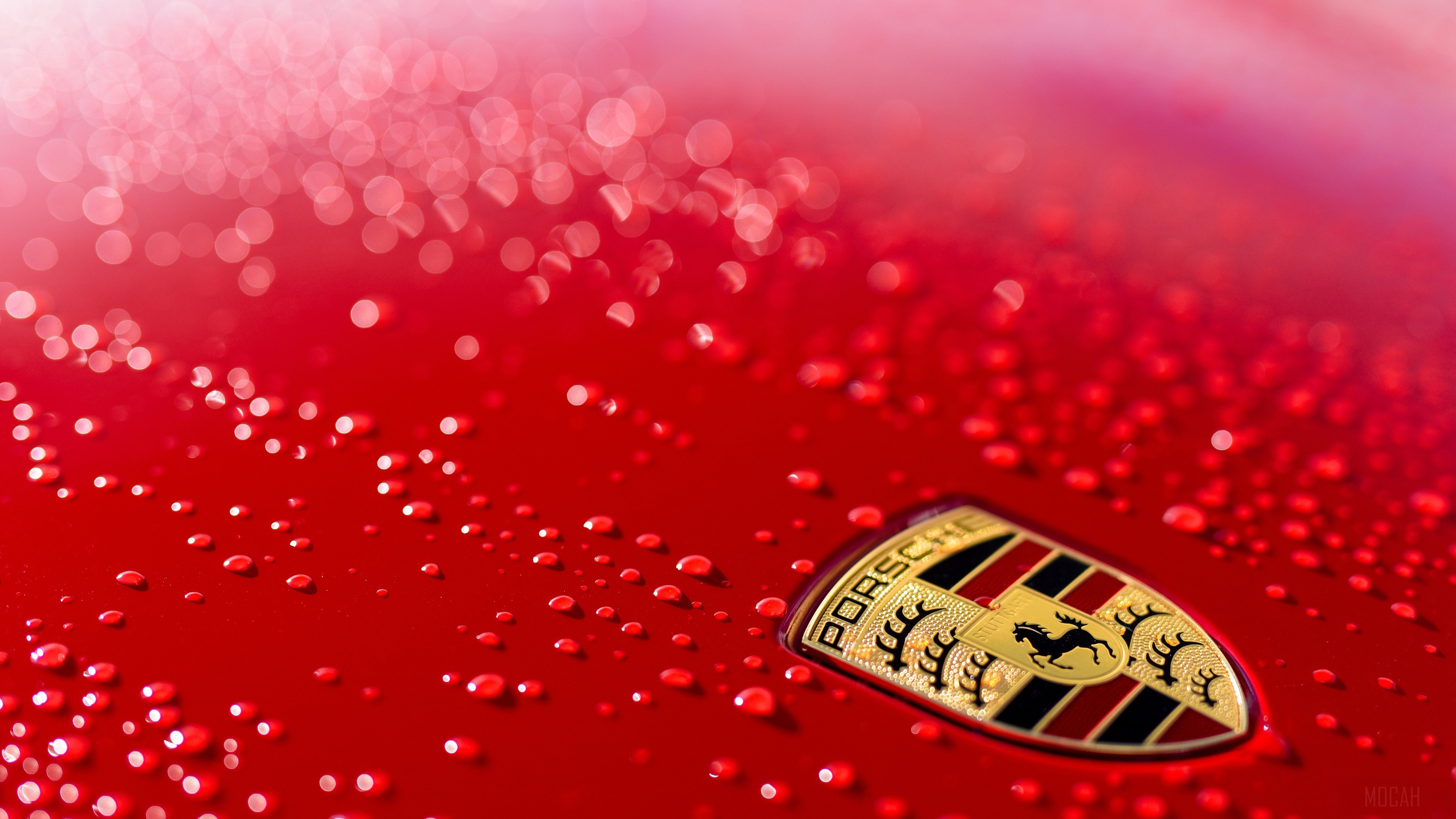 Porsche Logo with Water Droplets 4K HD Wallpaper
