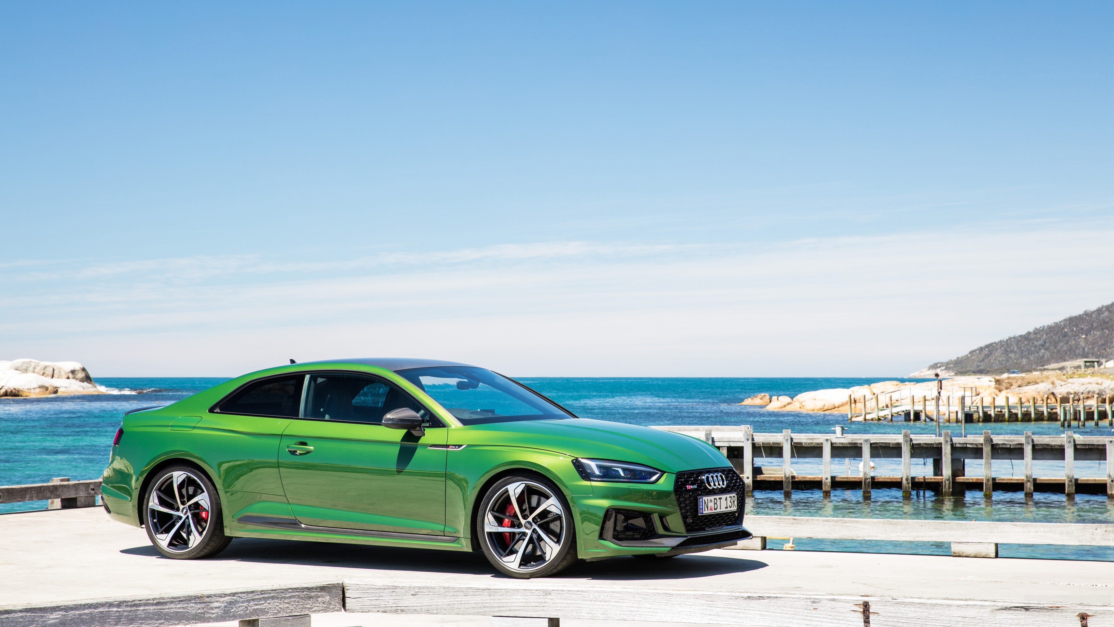 Green Audi RS5 Coupe by the Ocean HD Wallpaper