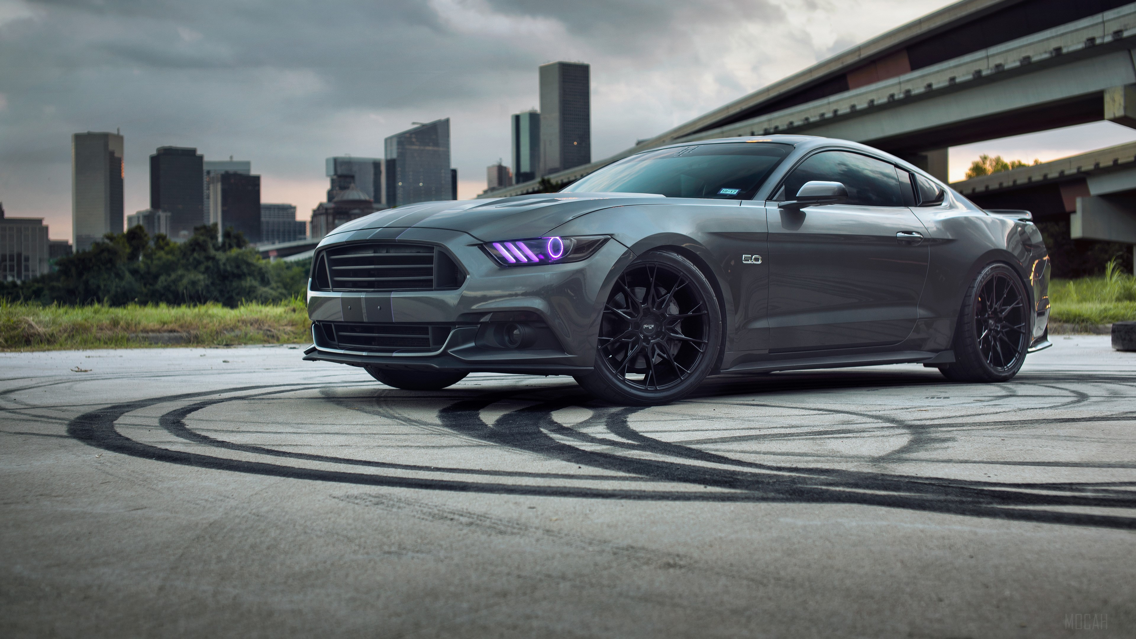 Ford Mustang with Angel Eyes headlights 4K HD Wallpaper