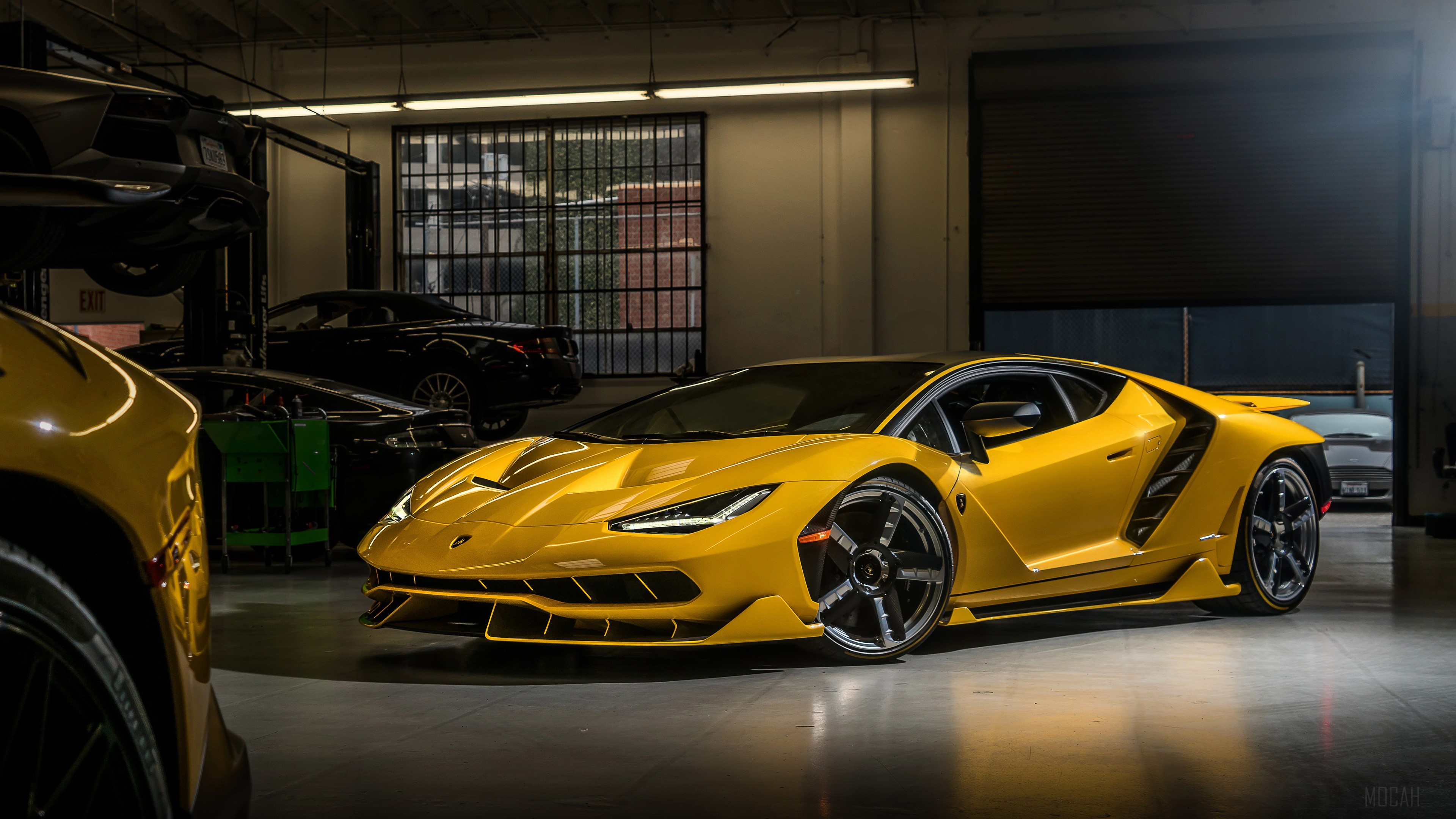 Yellow Lamborghini Centenario Coupe in Garage 4K HD Wallpaper