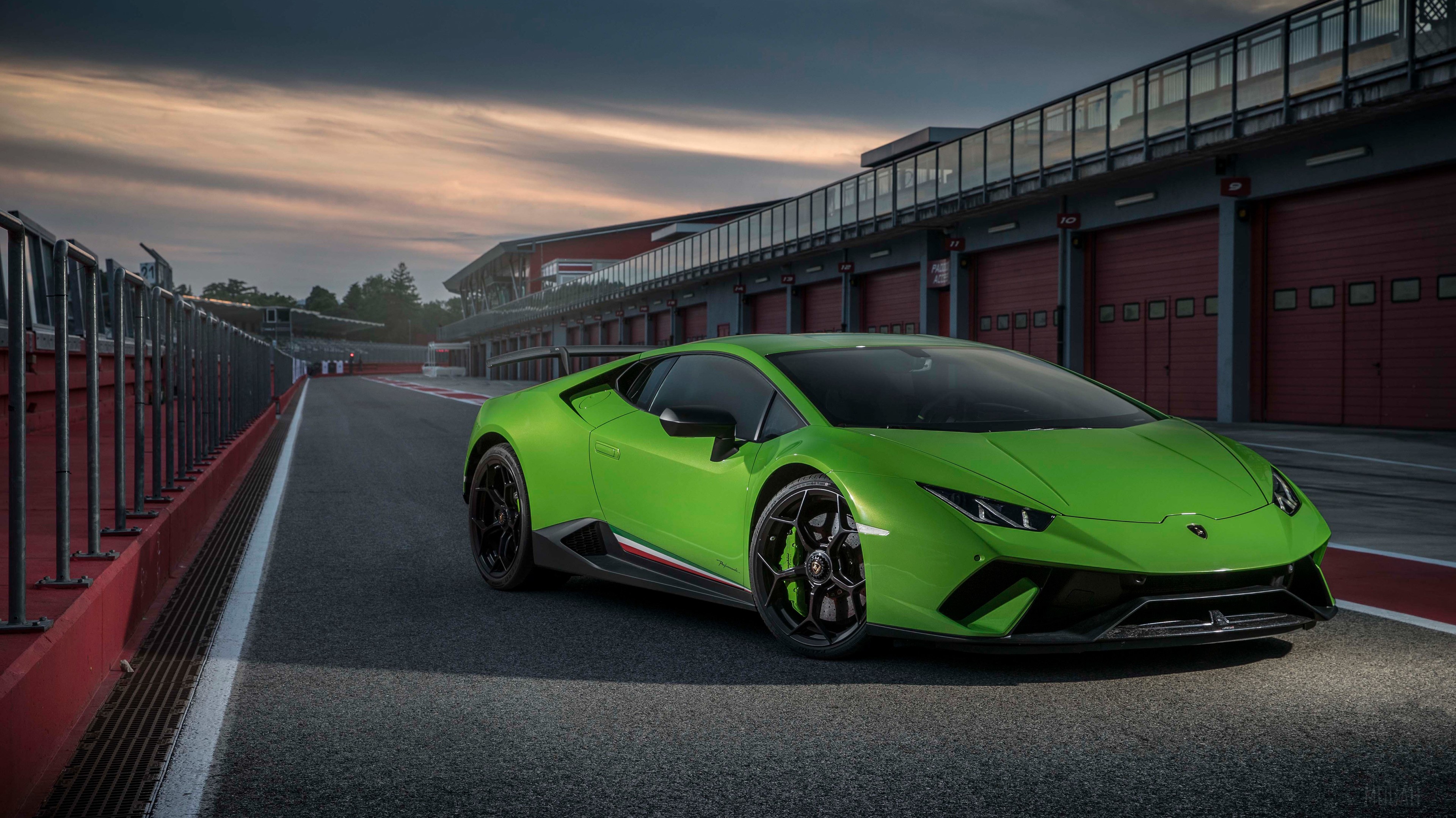 Green 2018 Lamborghini Huracan Performante on Race Track HD Wallpaper
