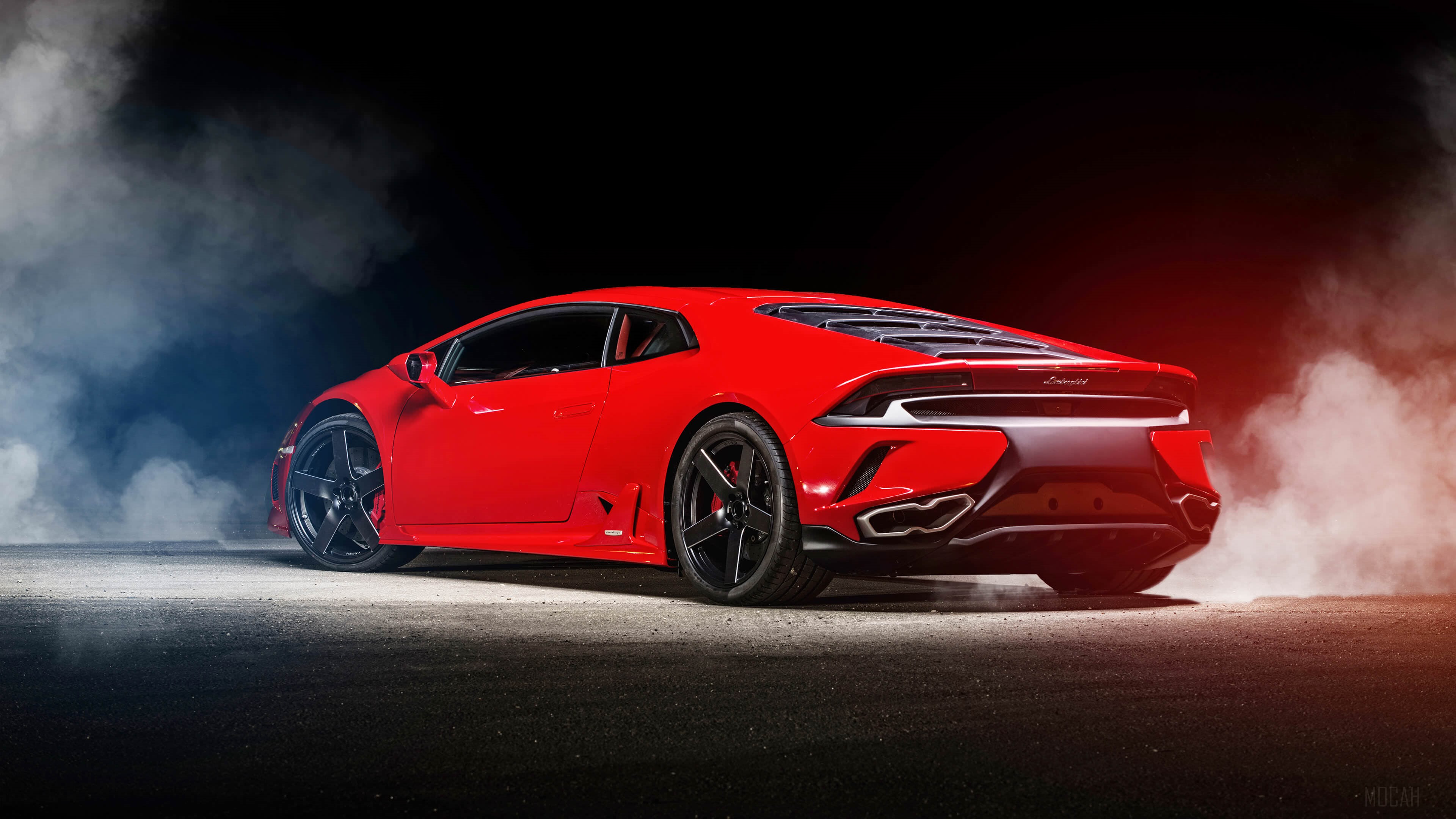 Red Lamborghini Huracan rear view 4K HD Wallpaper