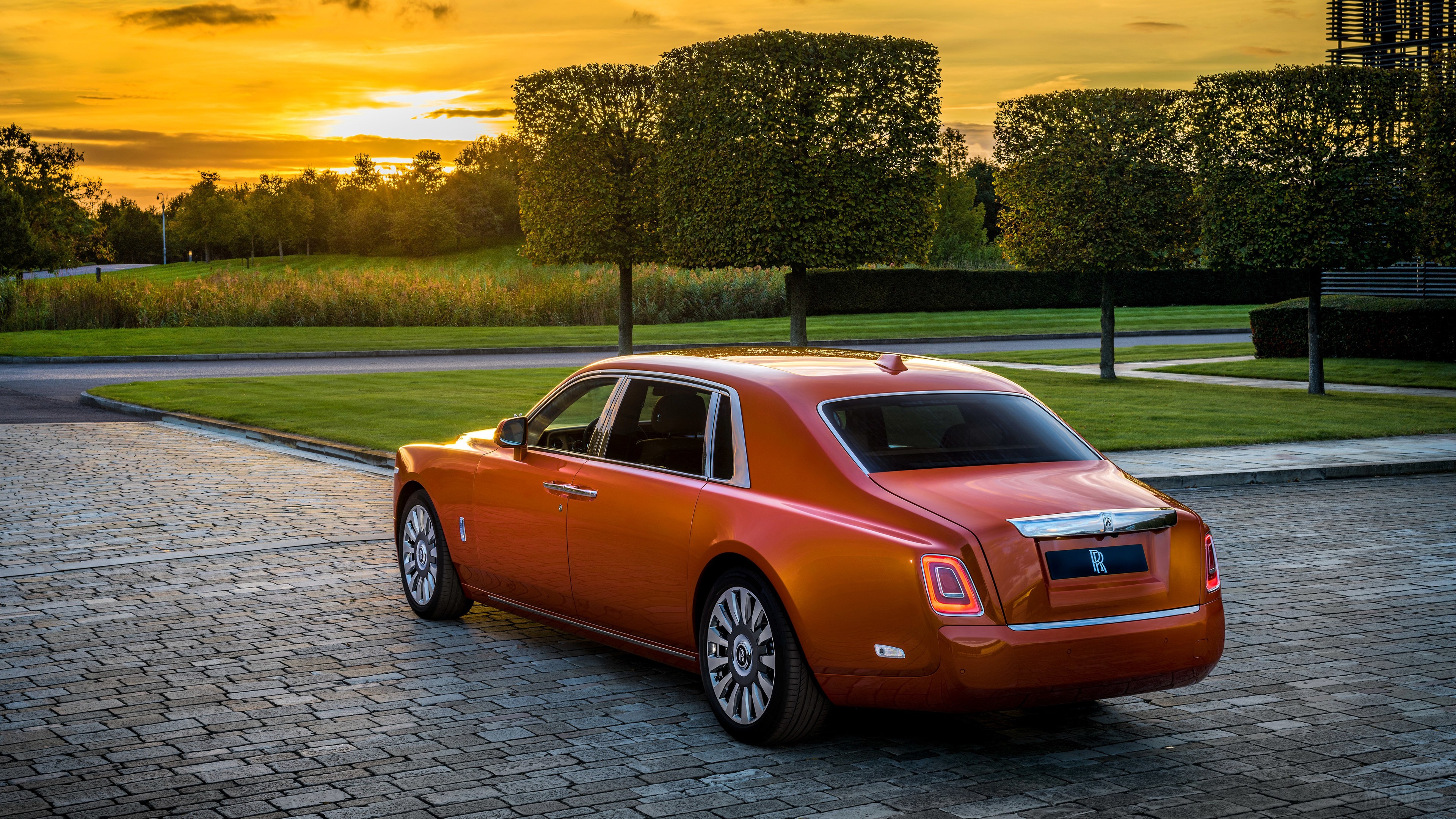 Orange Rolls Royce Phantom EWB 4K Rear HD Wallpaper