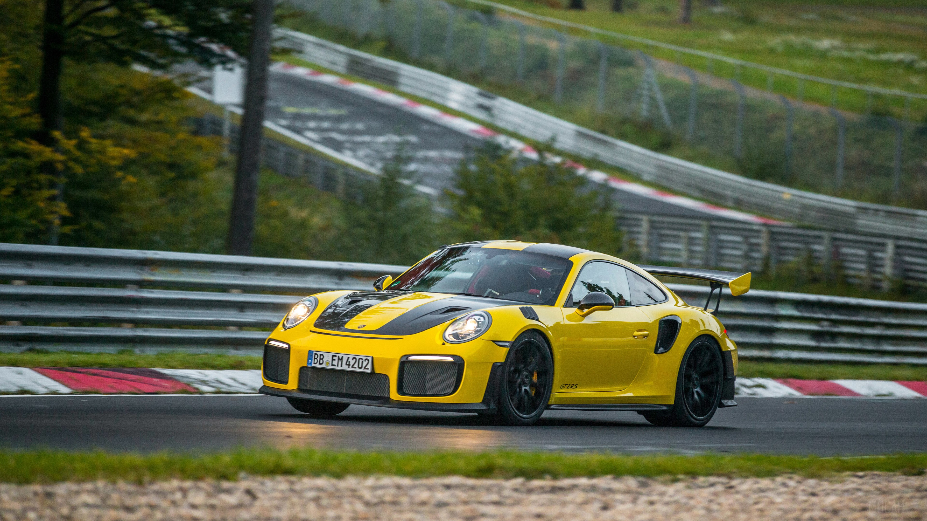 Yellow Porsche 911 GT2 RS 991 on Race Track 4K HD Wallpaper