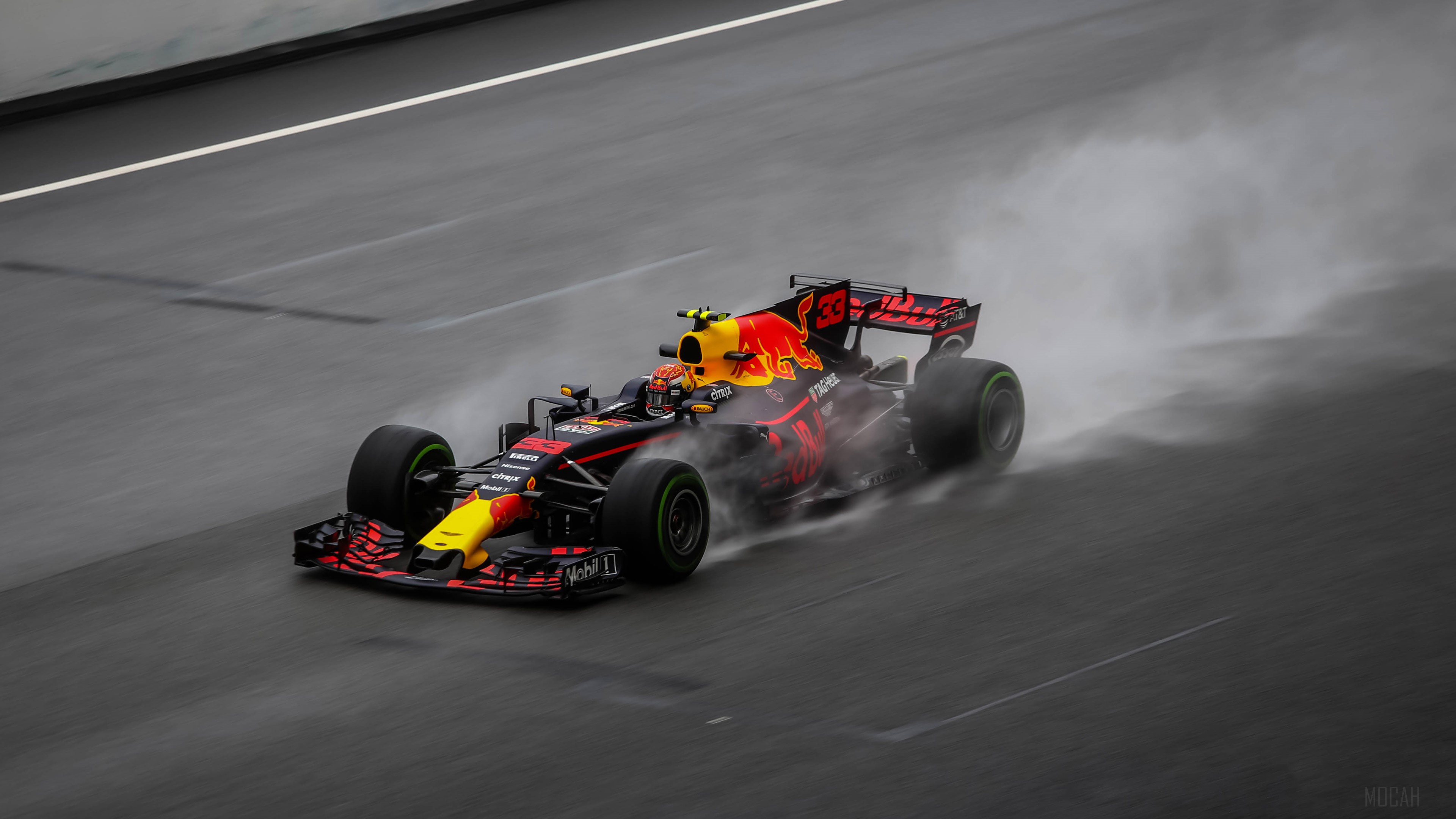 Red Bull RB13 Formula 1 car in the rain HD Wallpaper