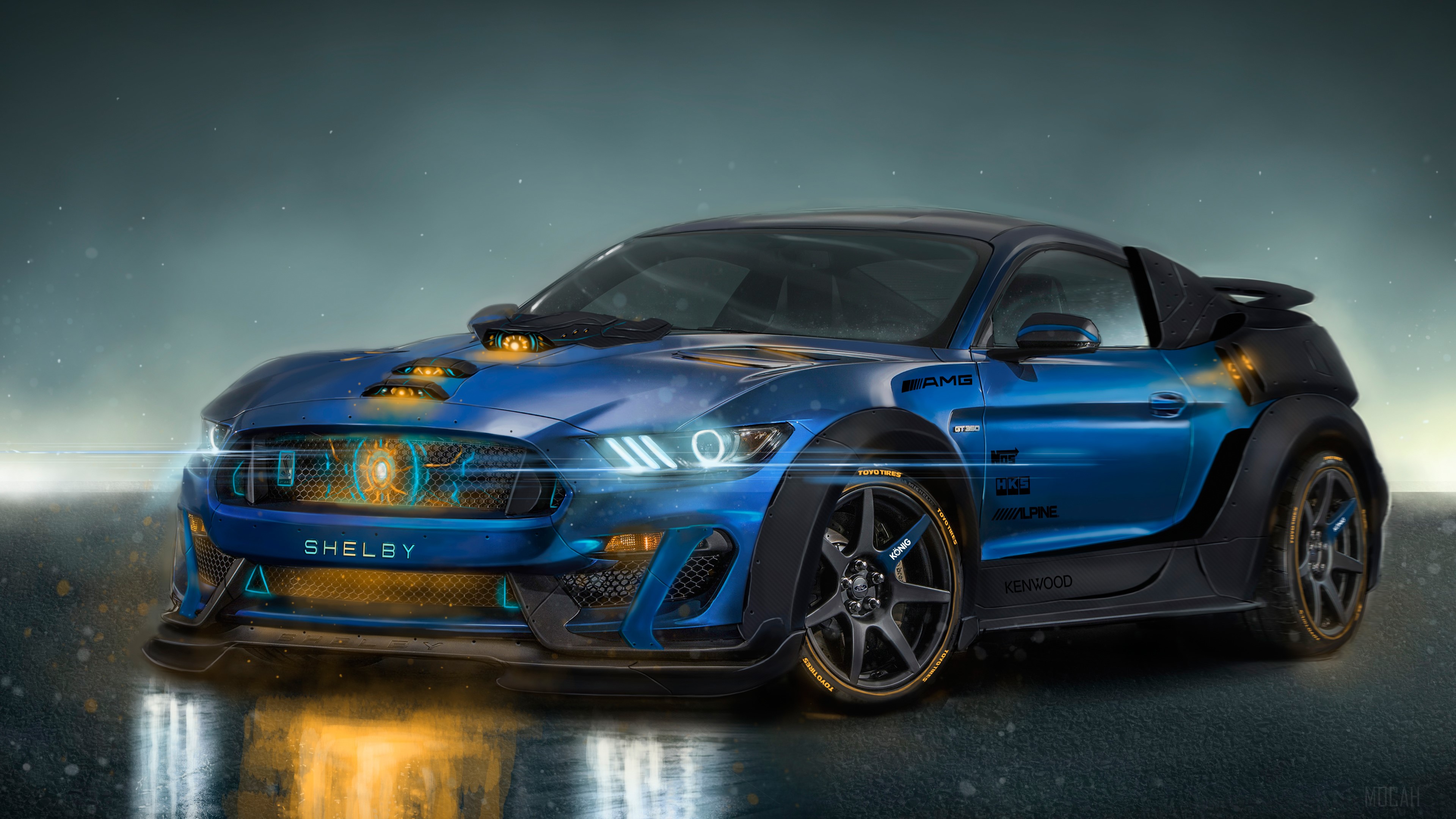 Blue Shelby GT350R AMG Artwork 4K HD Wallpaper