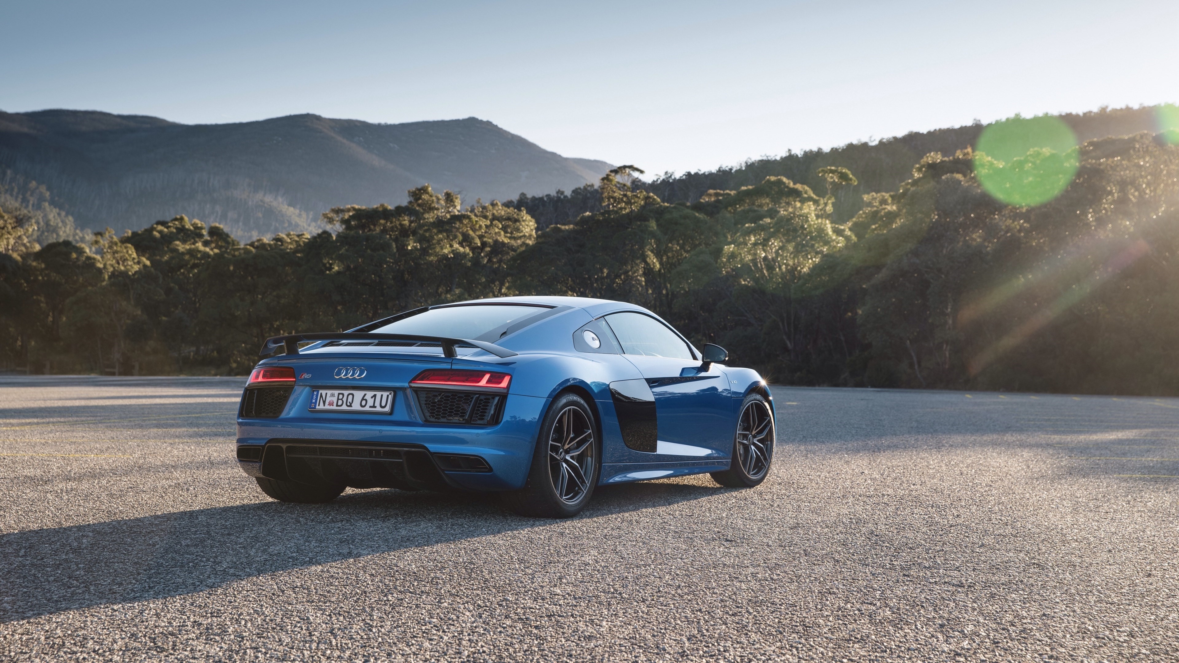 Blue Audi R8 sports car on asphalt road HD Wallpaper