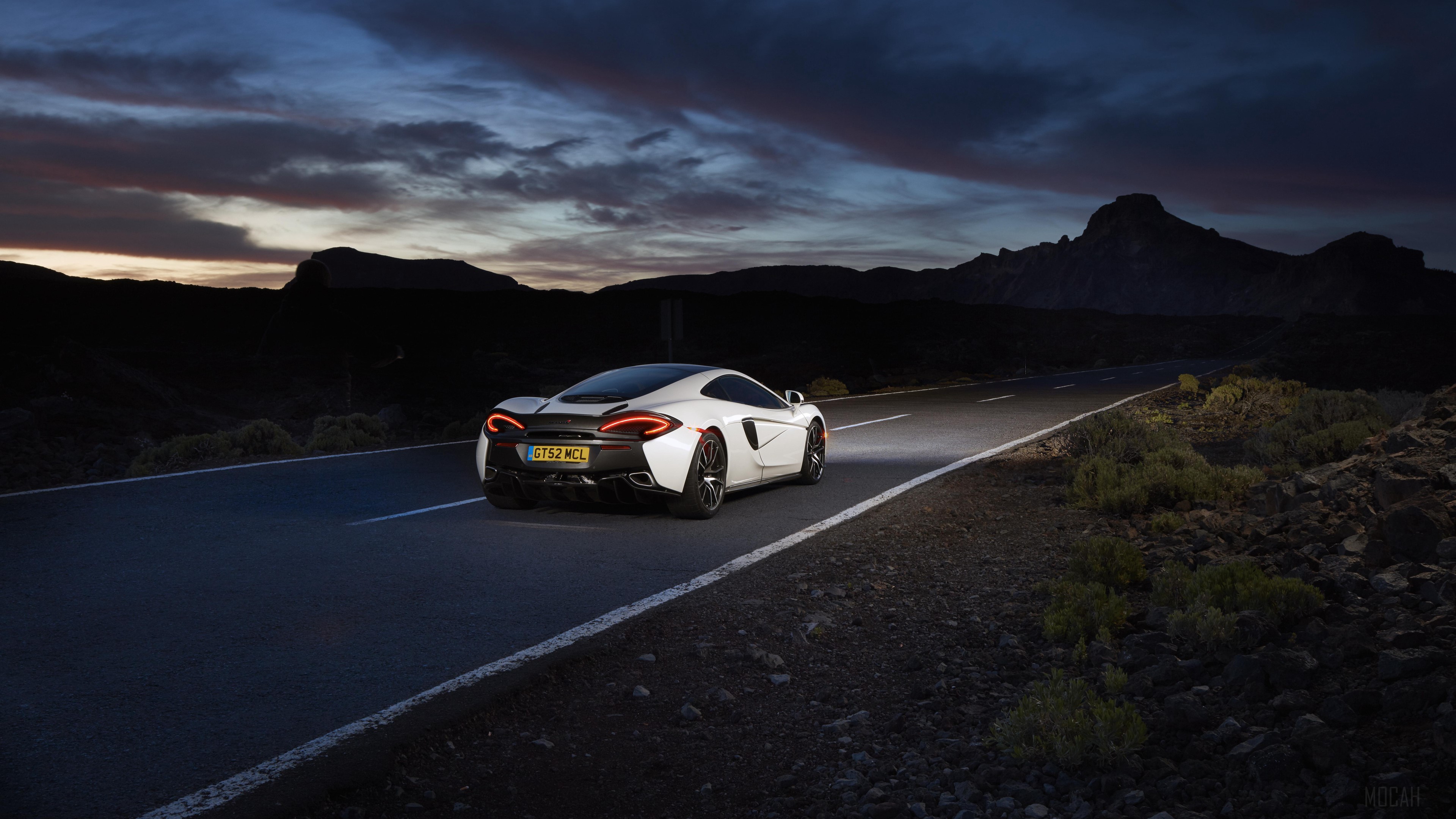 White McLaren 570GT Super Car on Road at Dusk HD Wallpaper