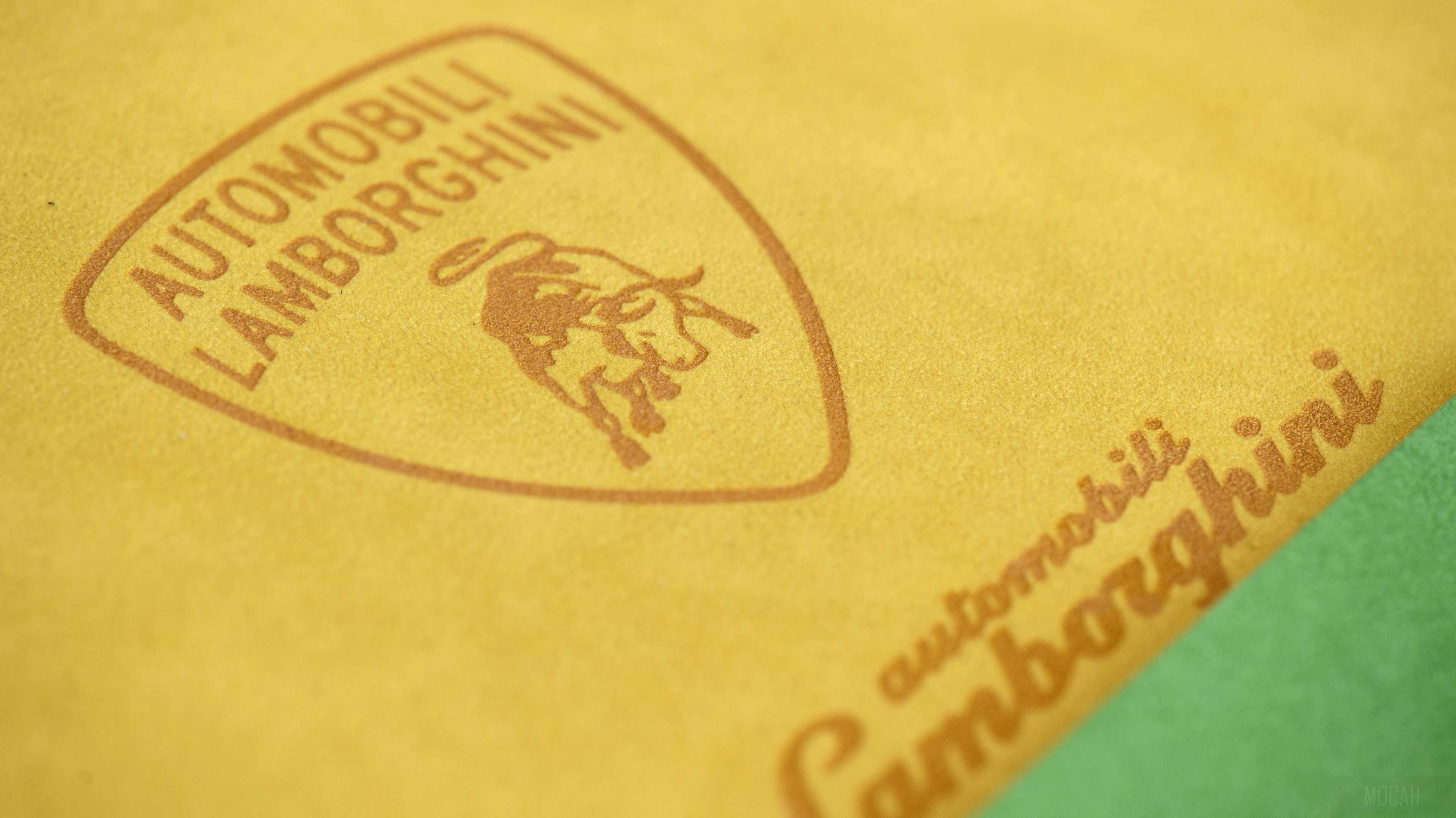 Lamborghini Logo on Yellow and Green Background 4K HD Wallpaper