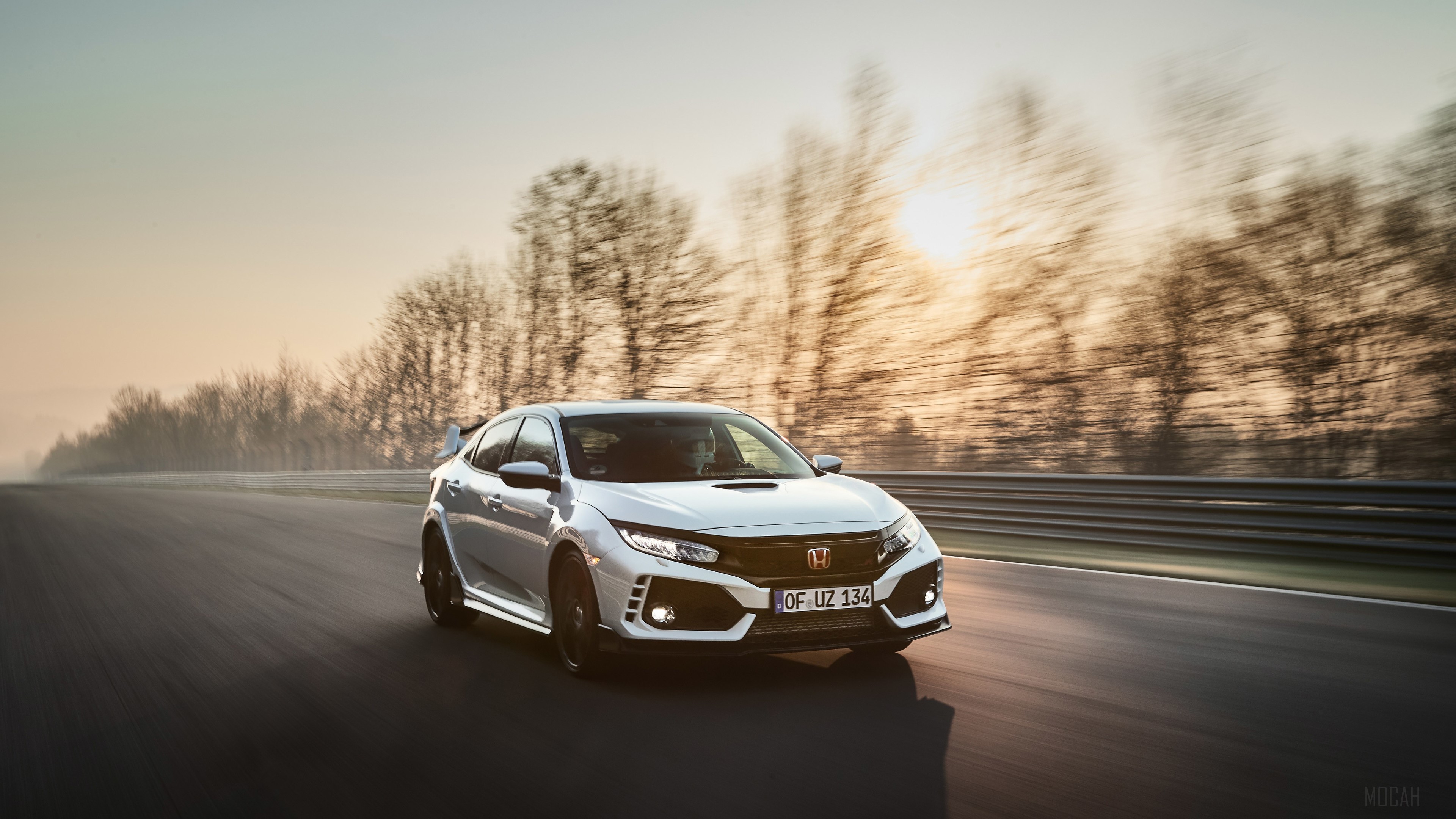 White Honda Civic Type R driving on a track HD Wallpaper