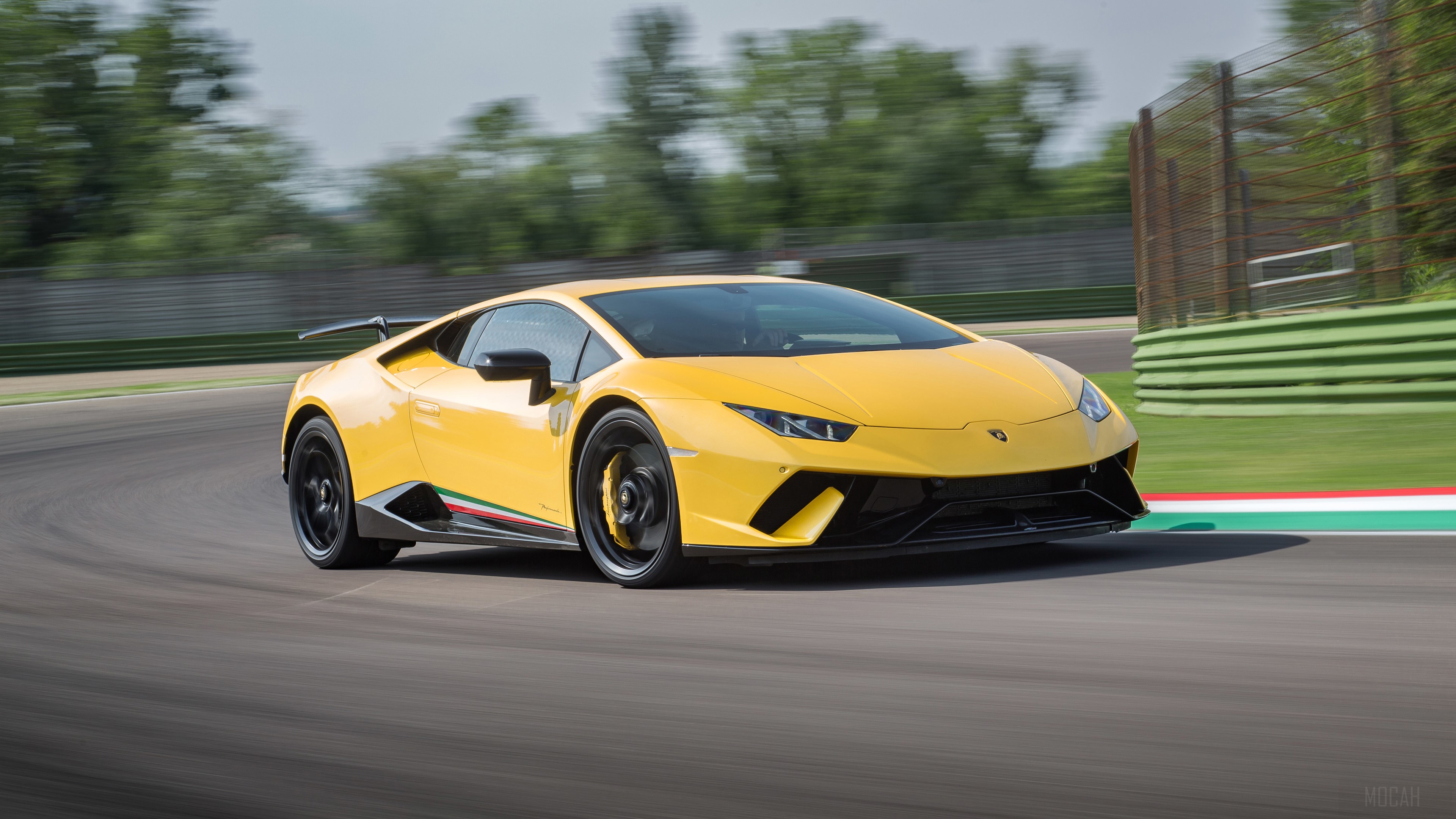 Yellow 2018 Lamborghini Huracan Performante on track HD Wallpaper