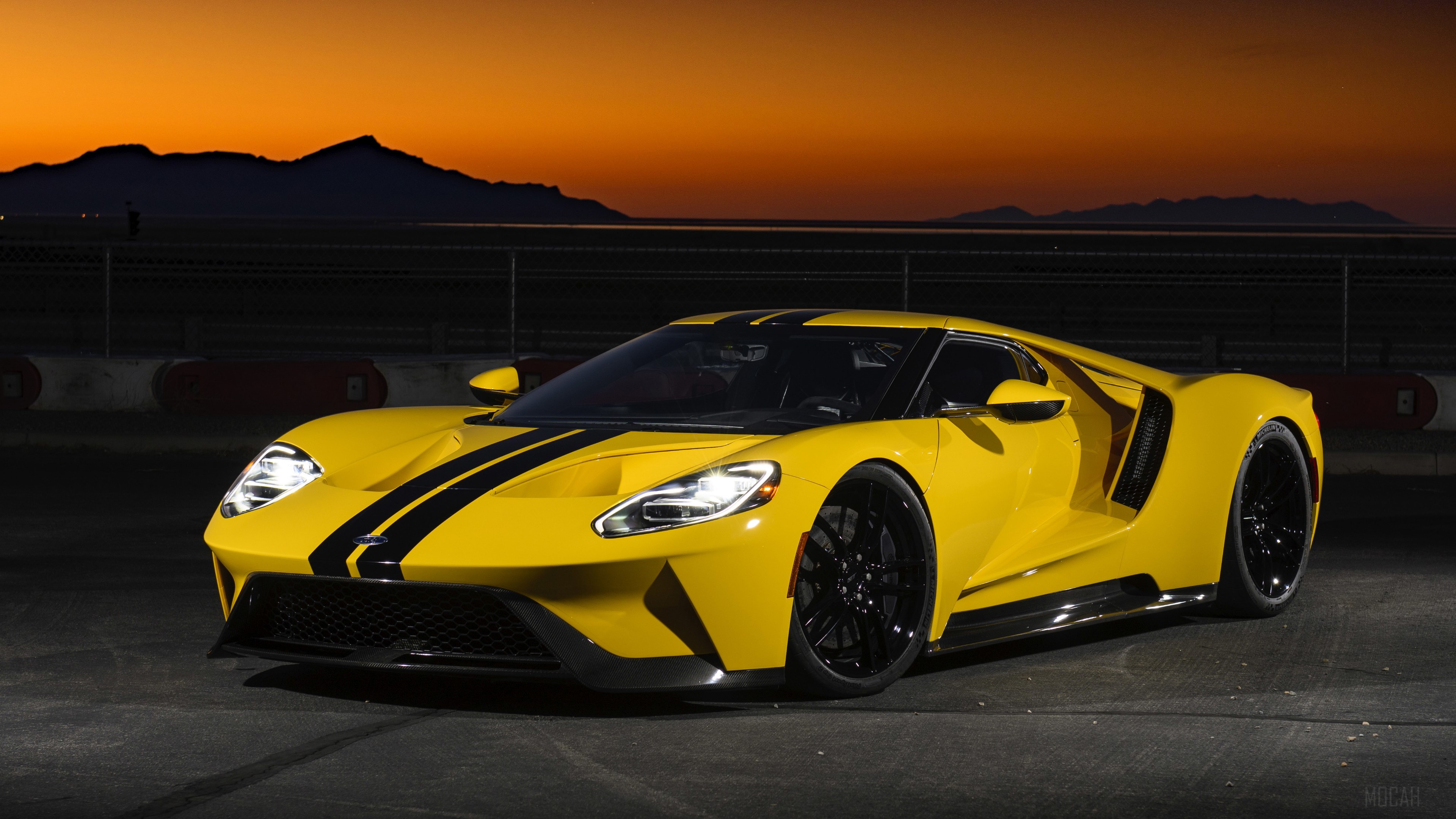 Yellow Ford GT 2017 with black stripes 4K HD Wallpaper
