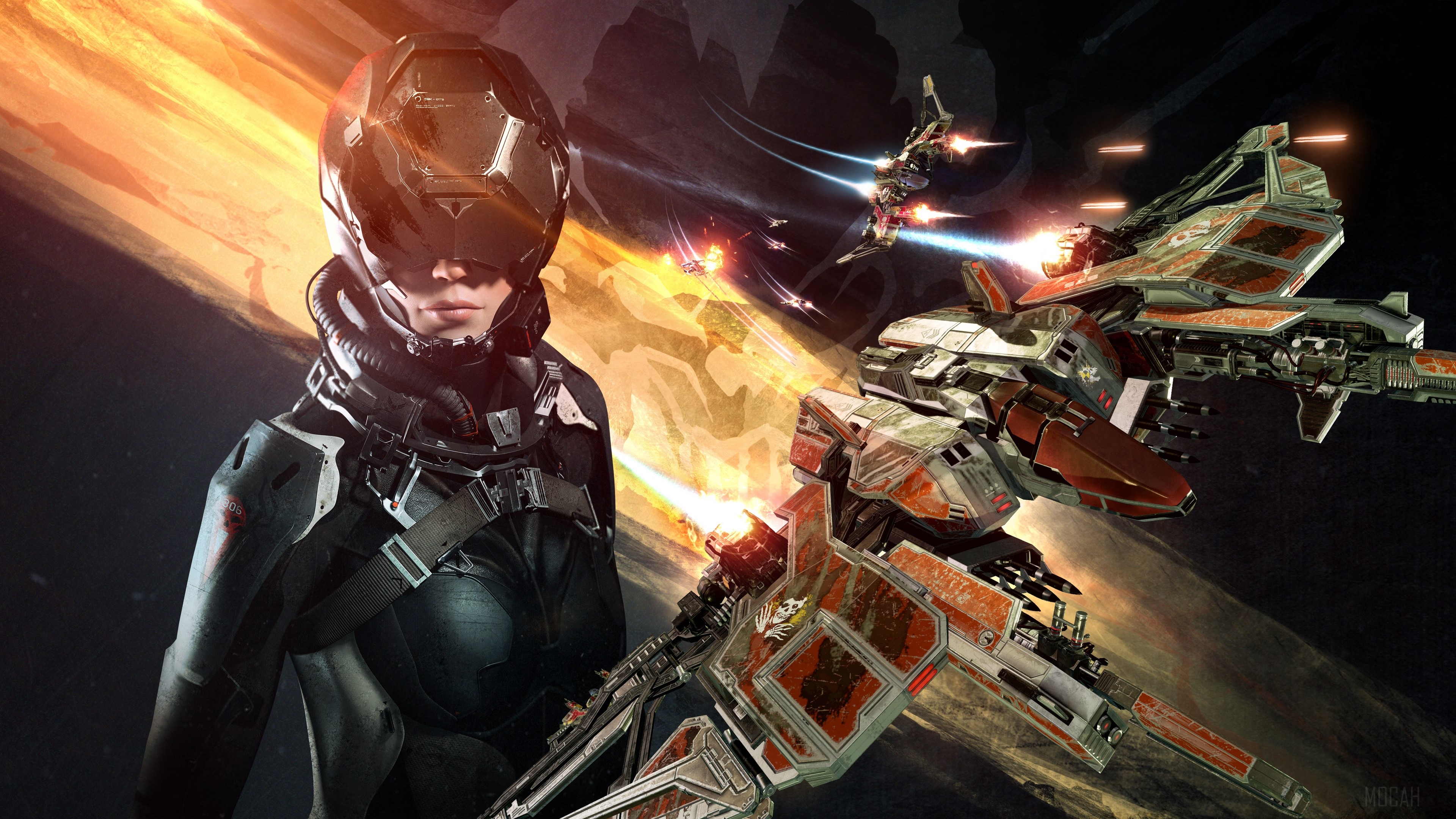 Eve Valkyrie spaceship pilot and combat 4K HD Wallpaper