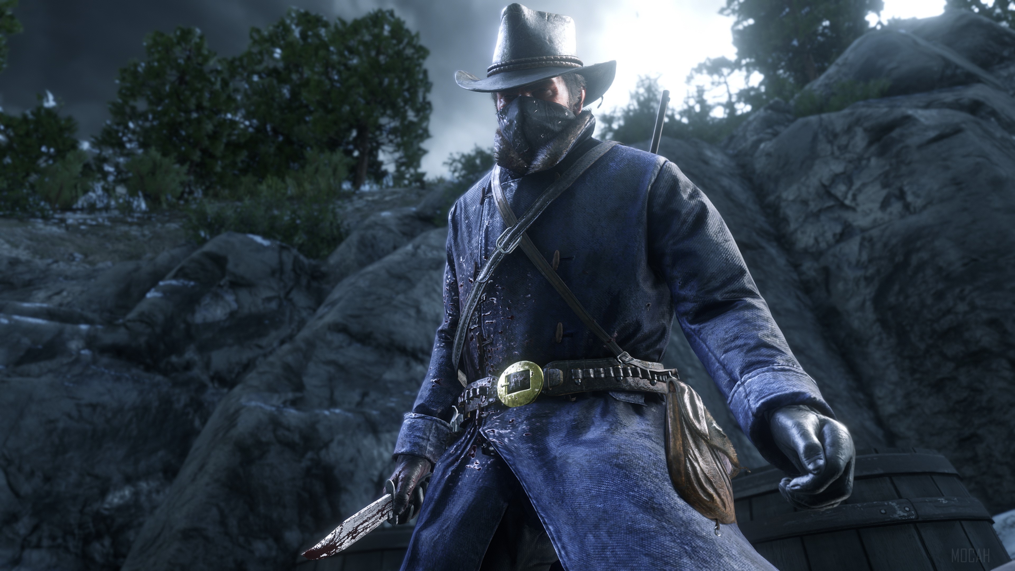 Man in blue coat and hat from Red Dead Redemption 2 HD Wallpaper