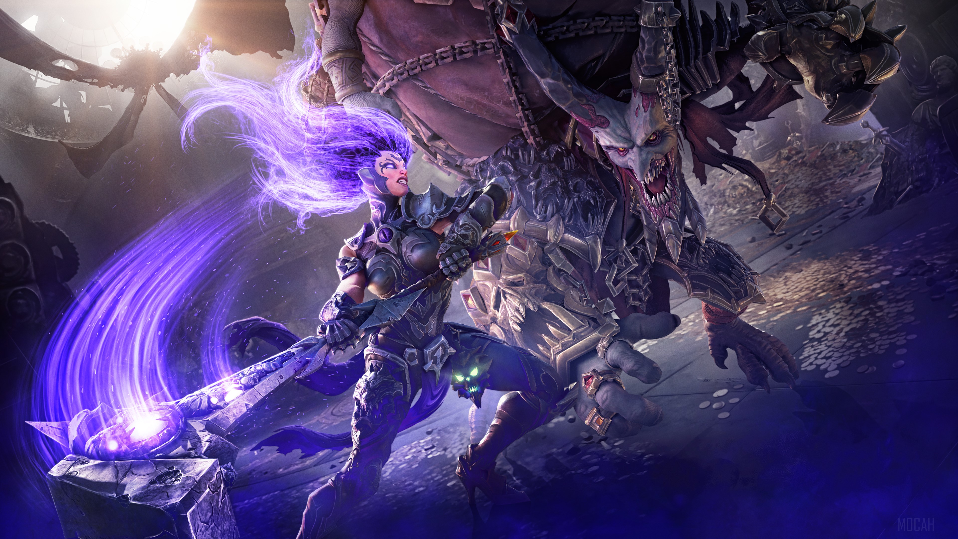 Fury from Darksiders III fighting a demon HD Wallpaper